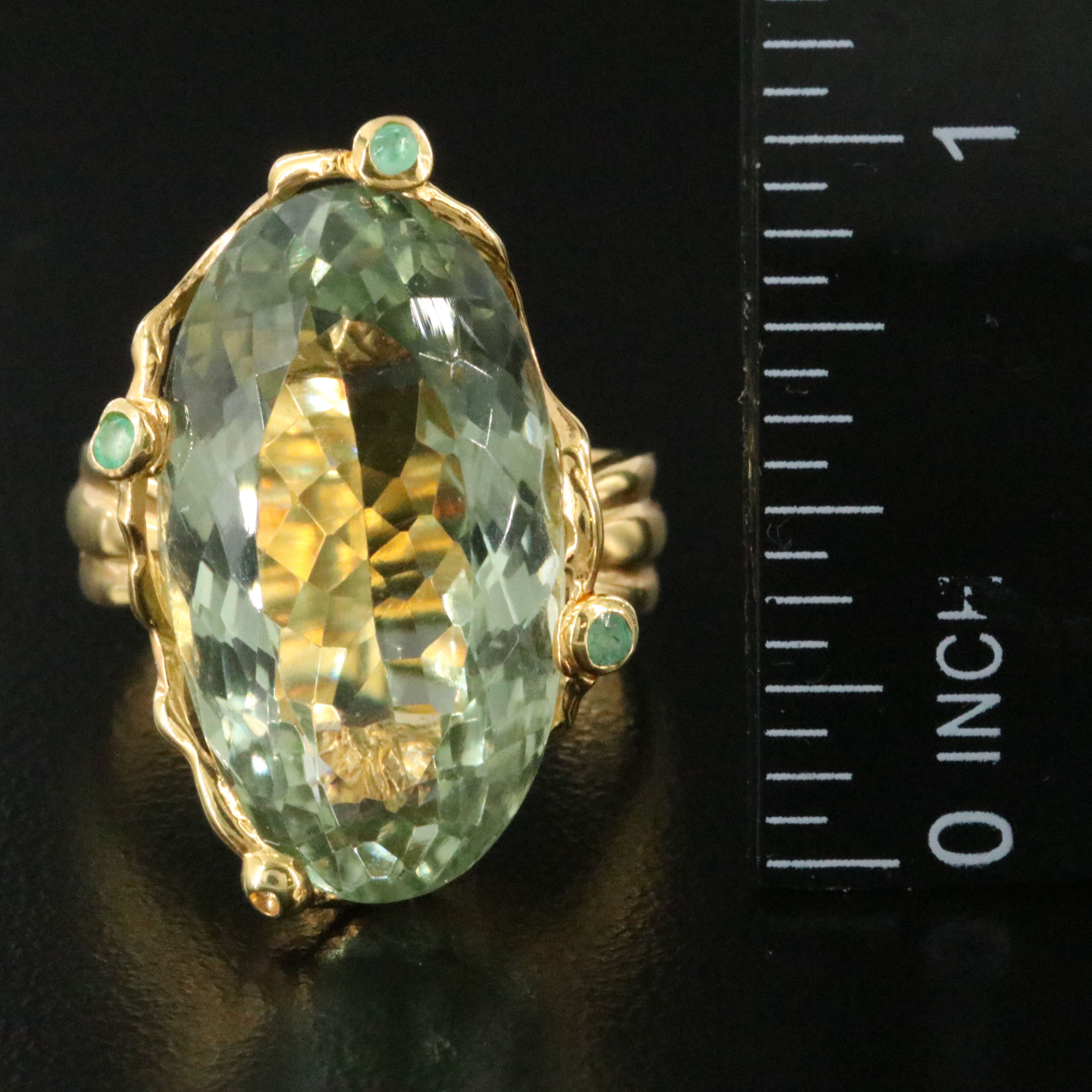 900 Silver Prasiolite and Emerald Ring