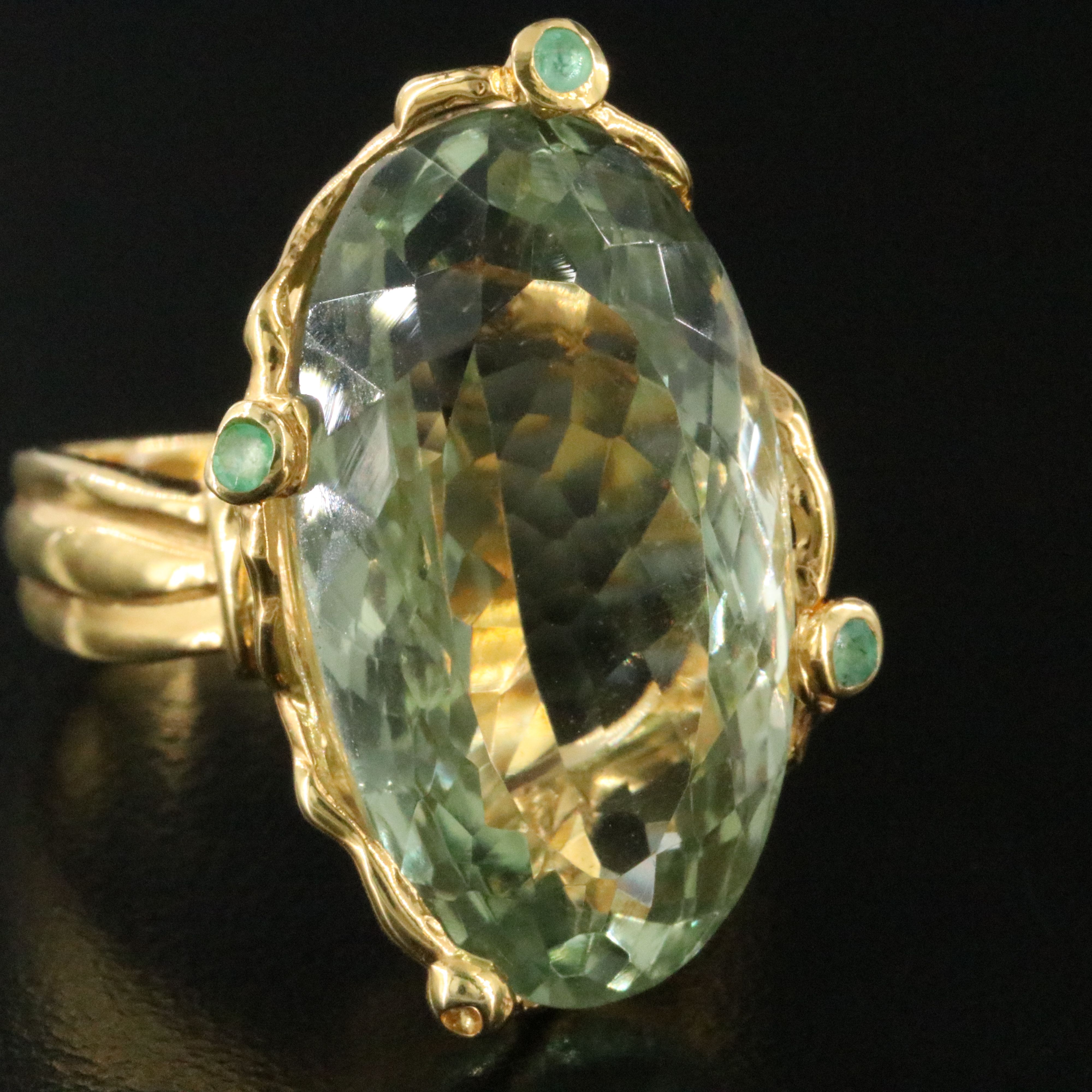 900 Silver Prasiolite and Emerald Ring