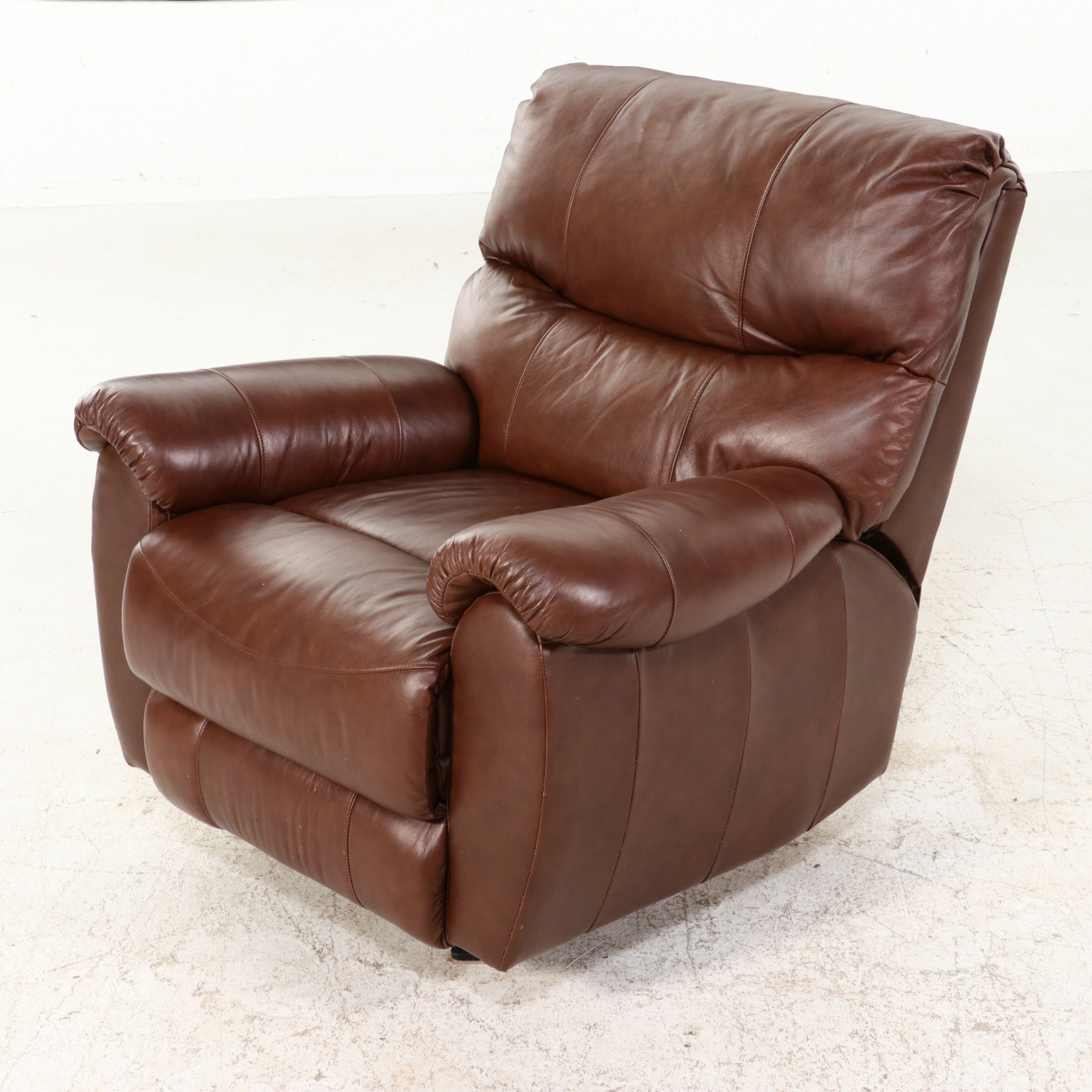 Contemporary Overstuffed Leather Rocker Recliner, 21st Century