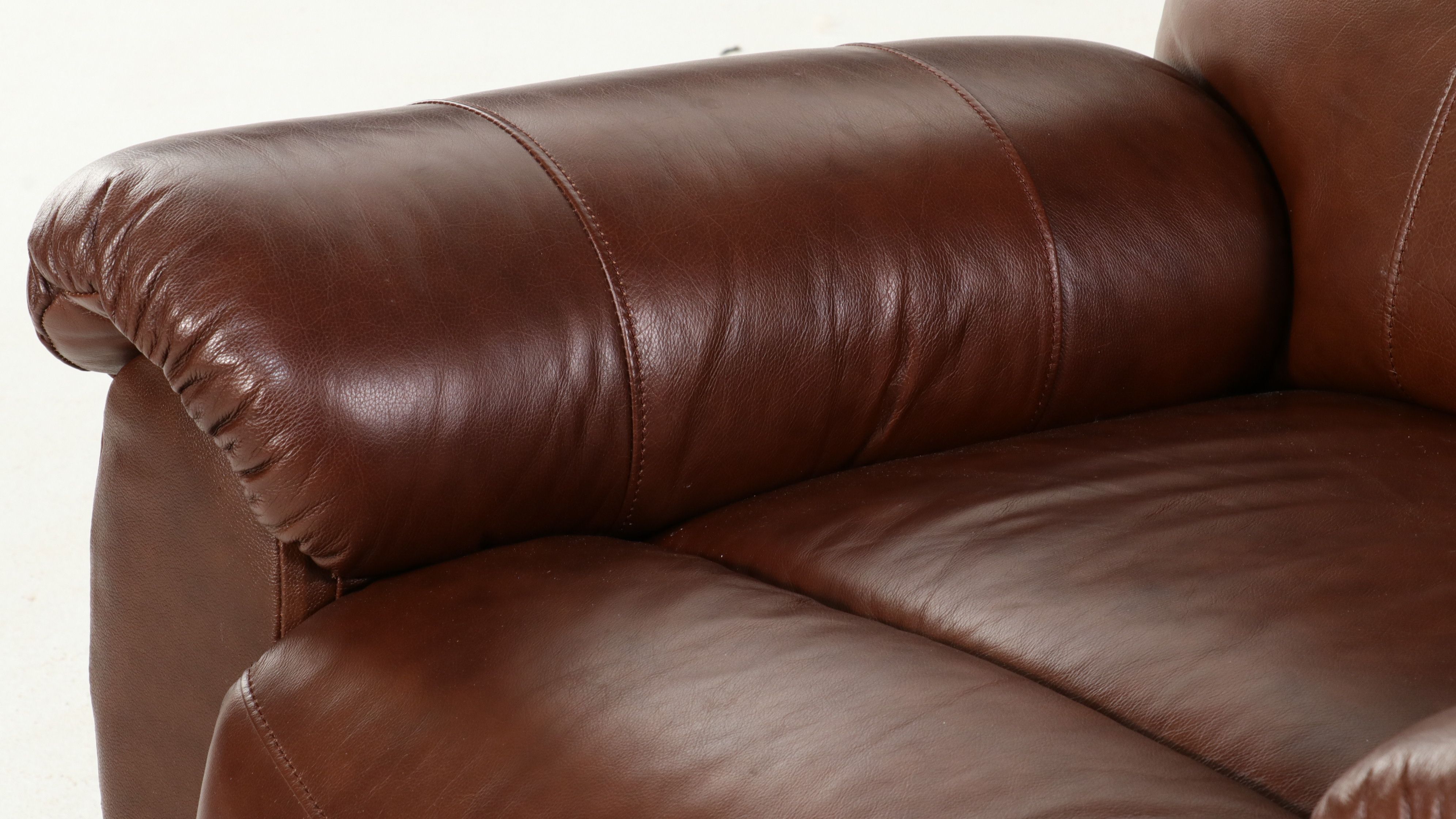 Contemporary Overstuffed Leather Rocker Recliner, 21st Century