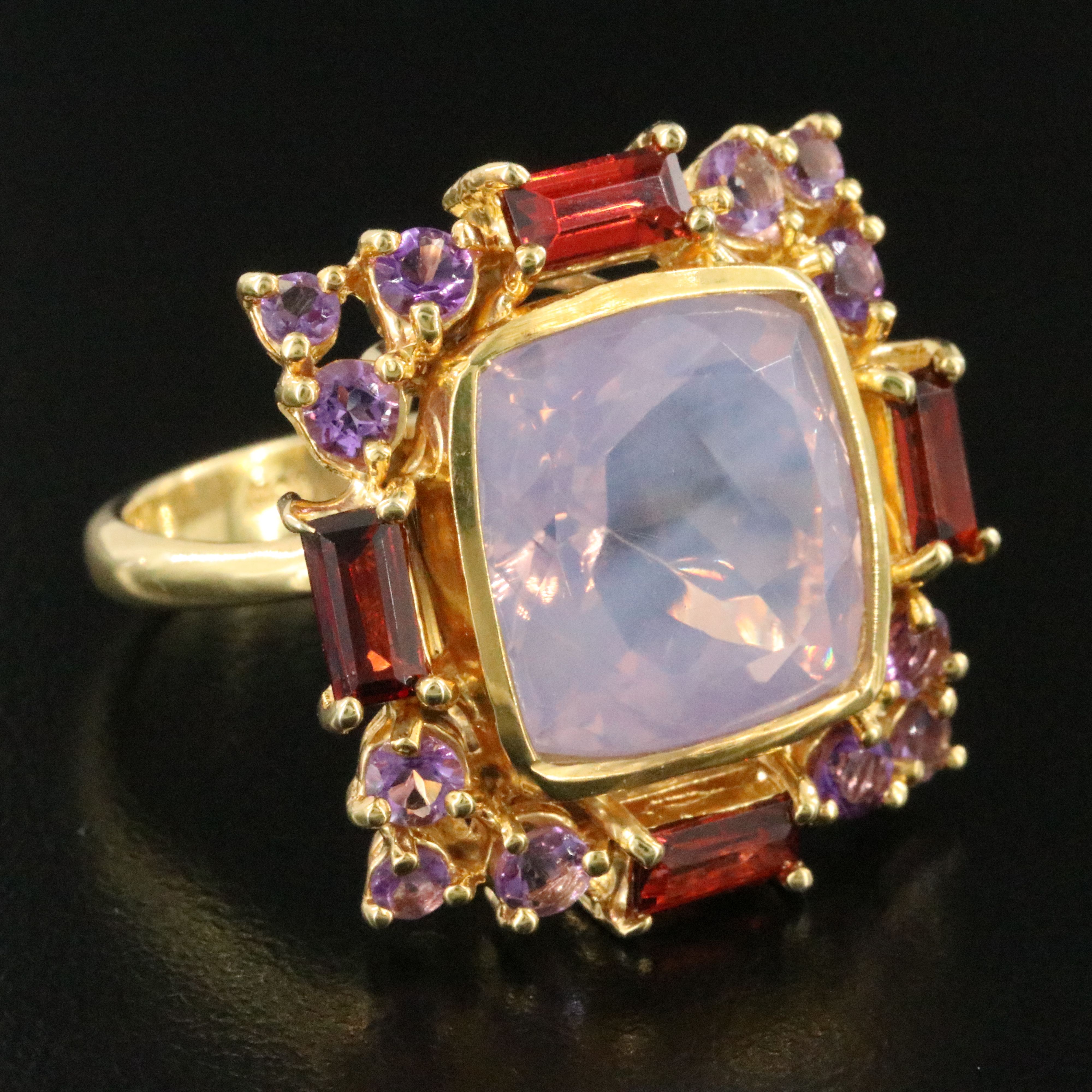 Sterling Rose Quartz, Amethyst, and Garnet Ring