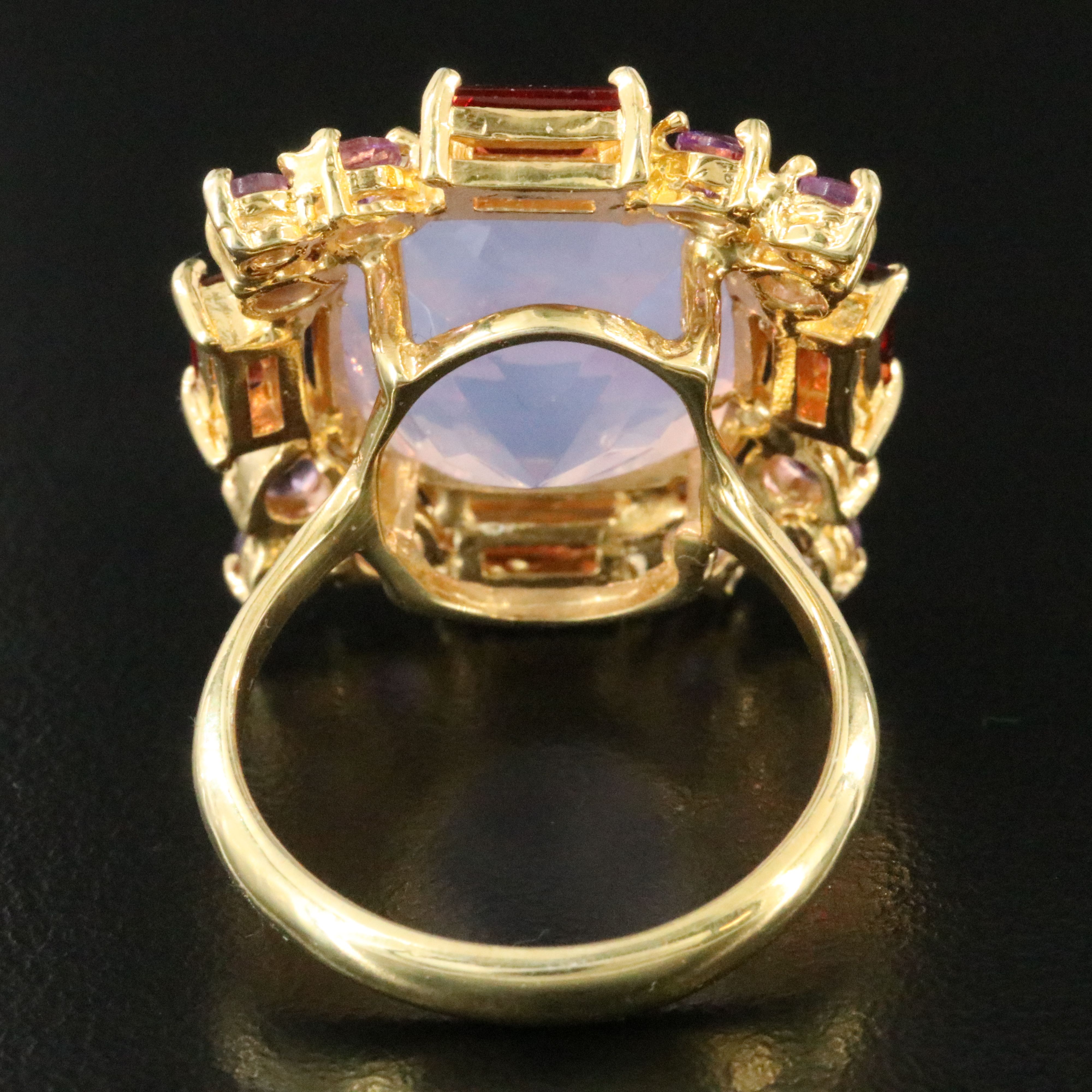 Sterling Rose Quartz, Amethyst, and Garnet Ring