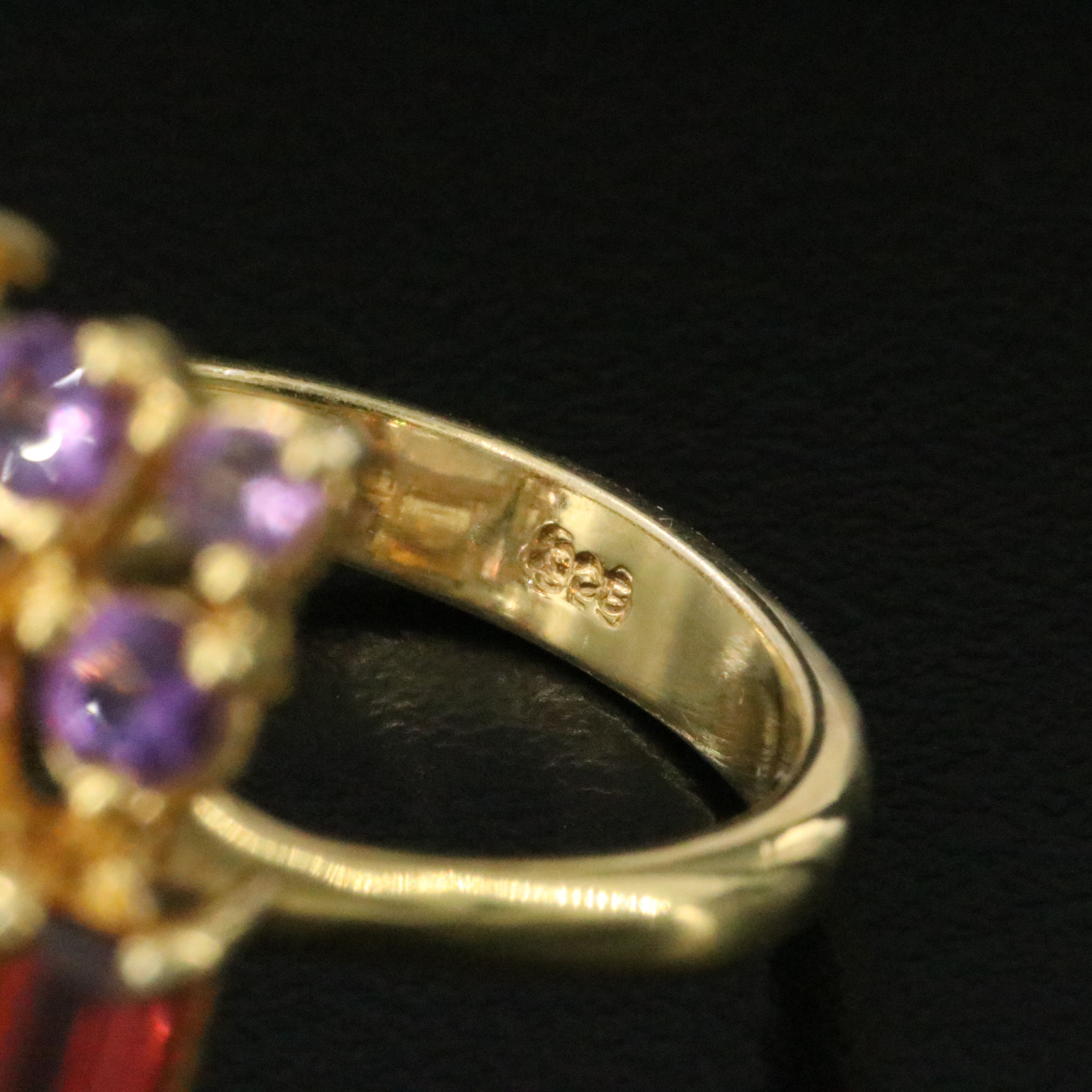 Sterling Rose Quartz, Amethyst, and Garnet Ring