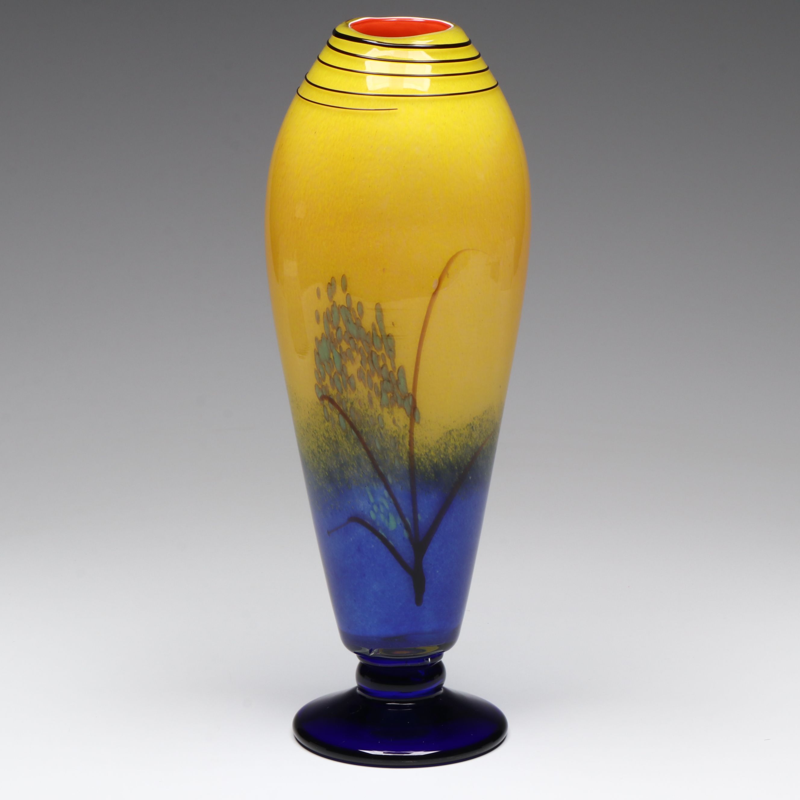 Modern Multicolor Art Glass Footed Vase