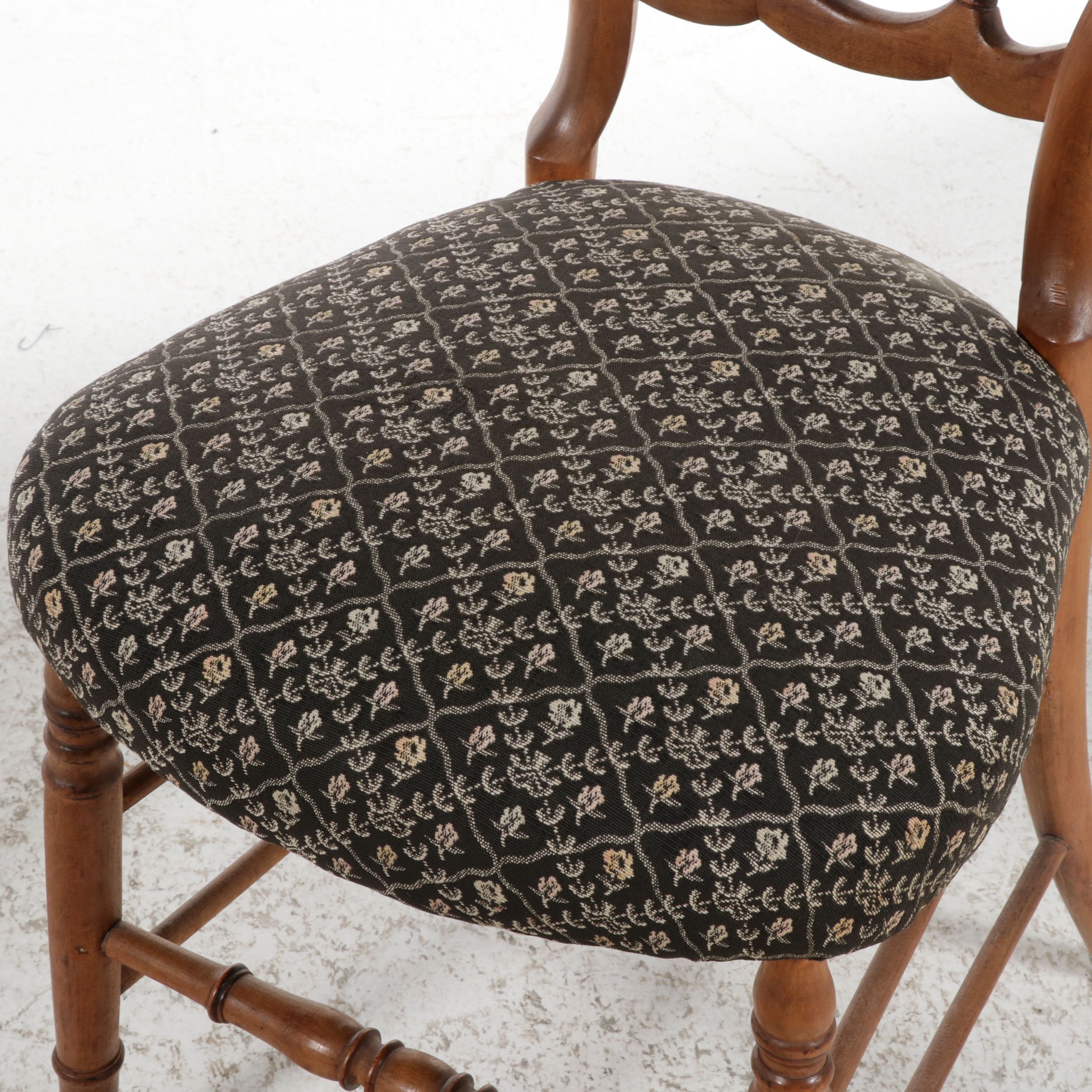 Victorian Style Balloon-Back Chair and Needlepoint Footstool