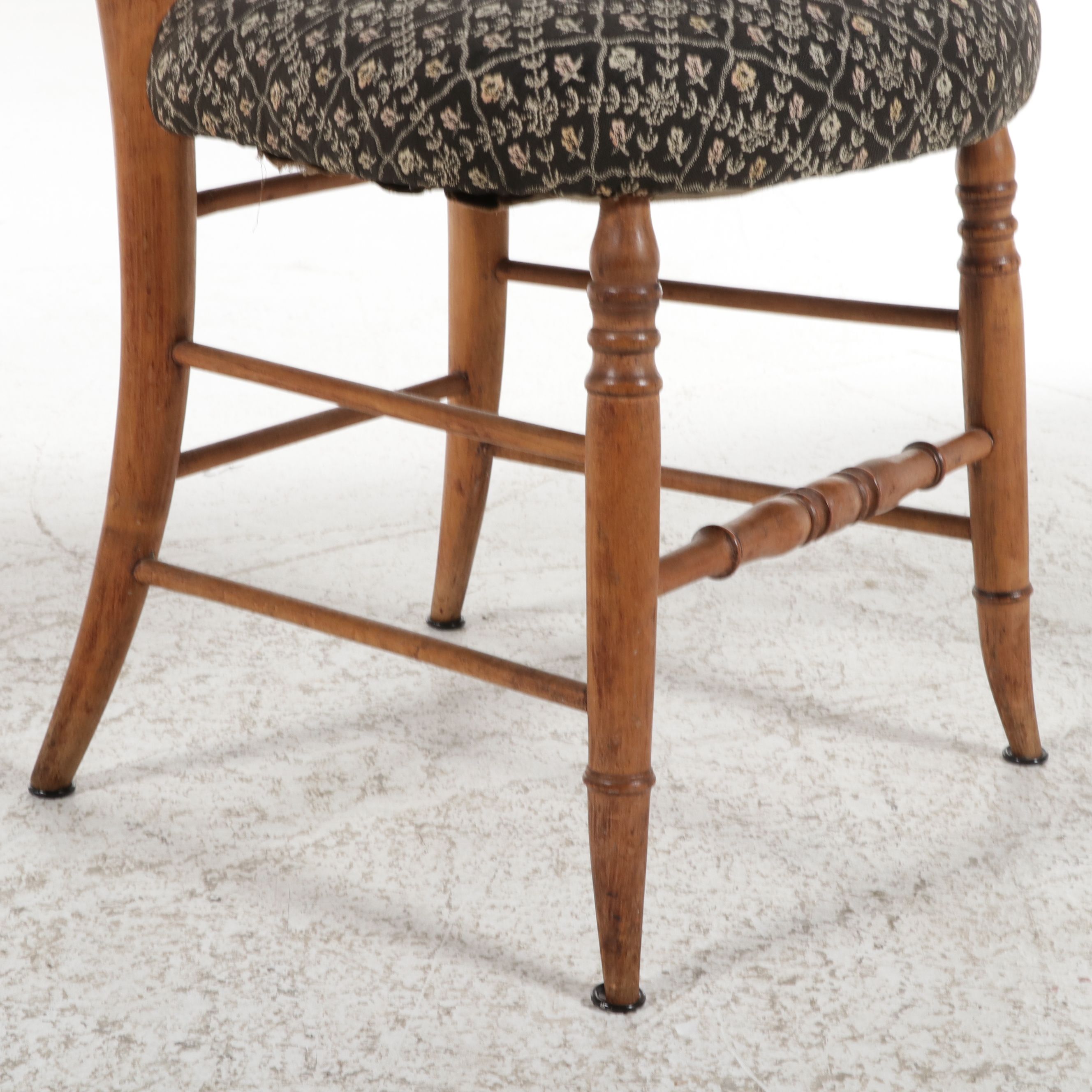 Victorian Style Balloon-Back Chair and Needlepoint Footstool