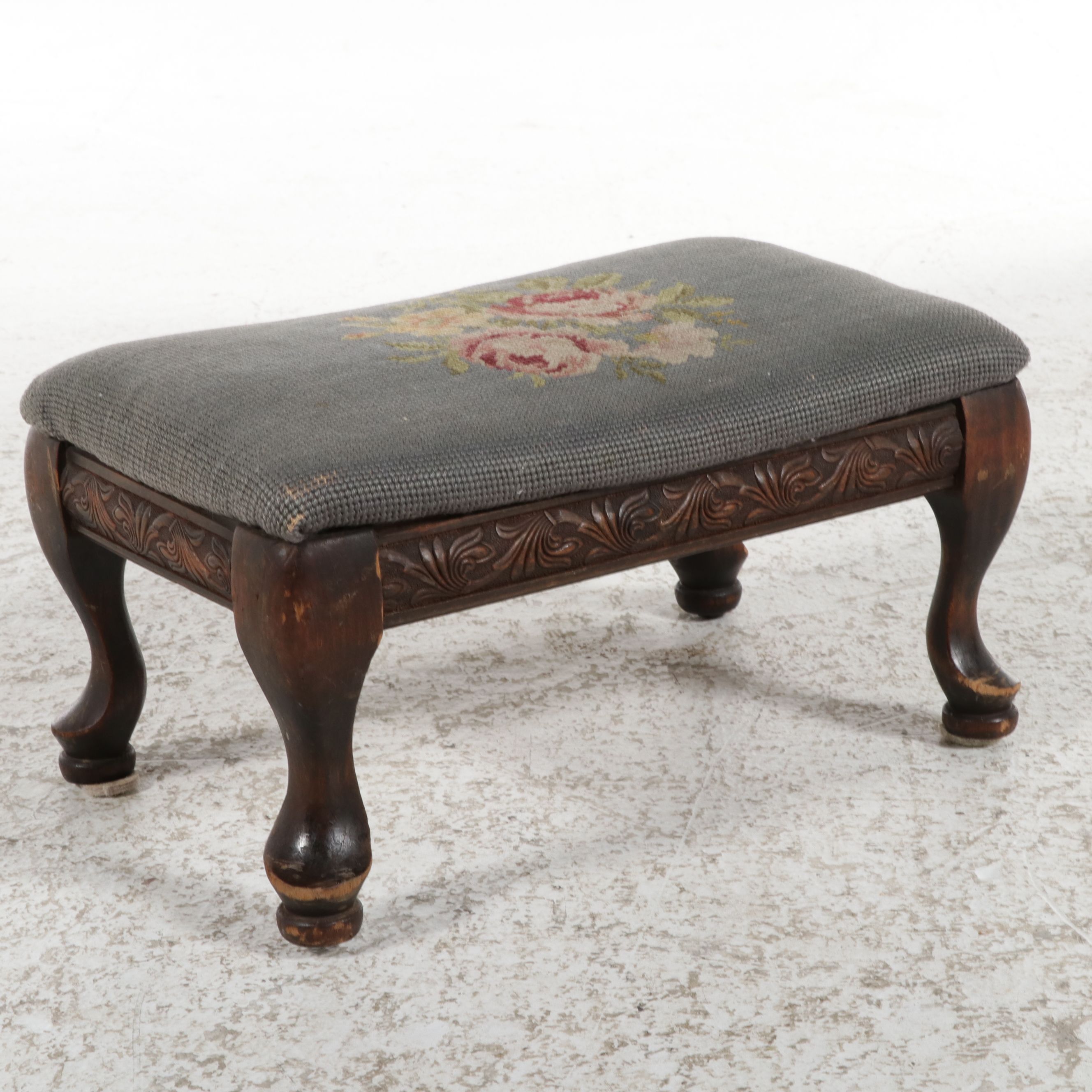 Victorian Style Balloon-Back Chair and Needlepoint Footstool