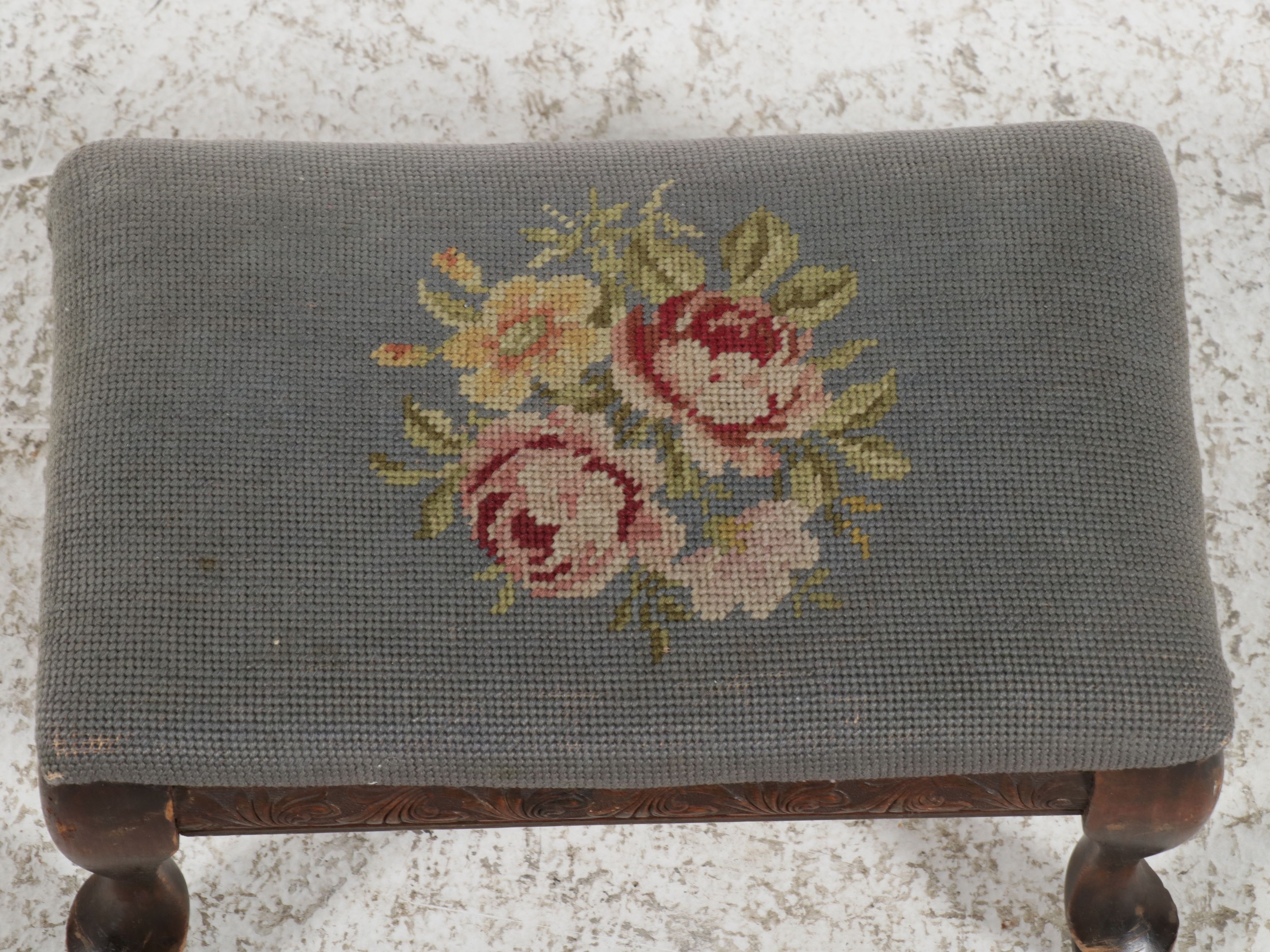 Victorian Style Balloon-Back Chair and Needlepoint Footstool