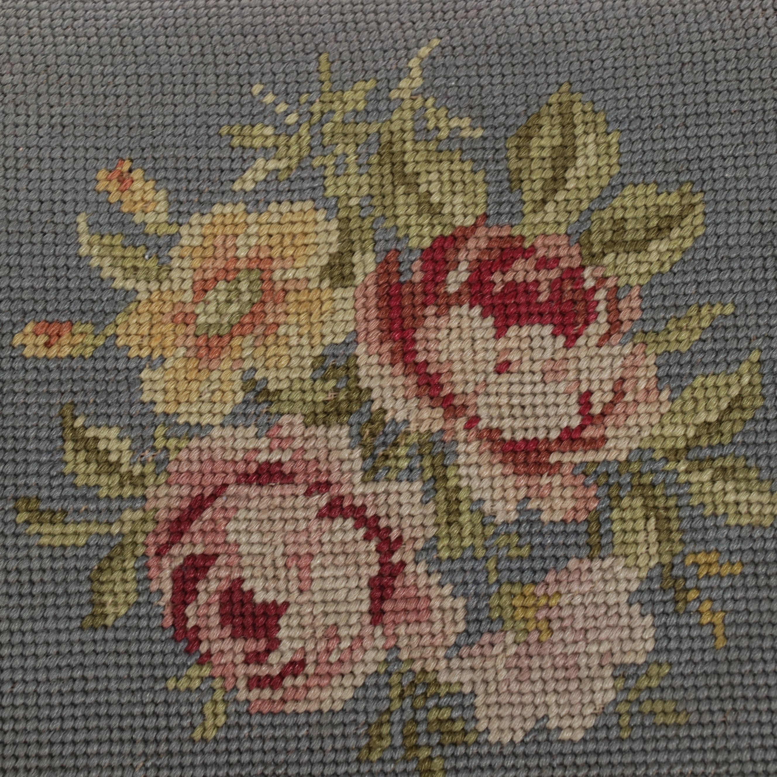 Victorian Style Balloon-Back Chair and Needlepoint Footstool