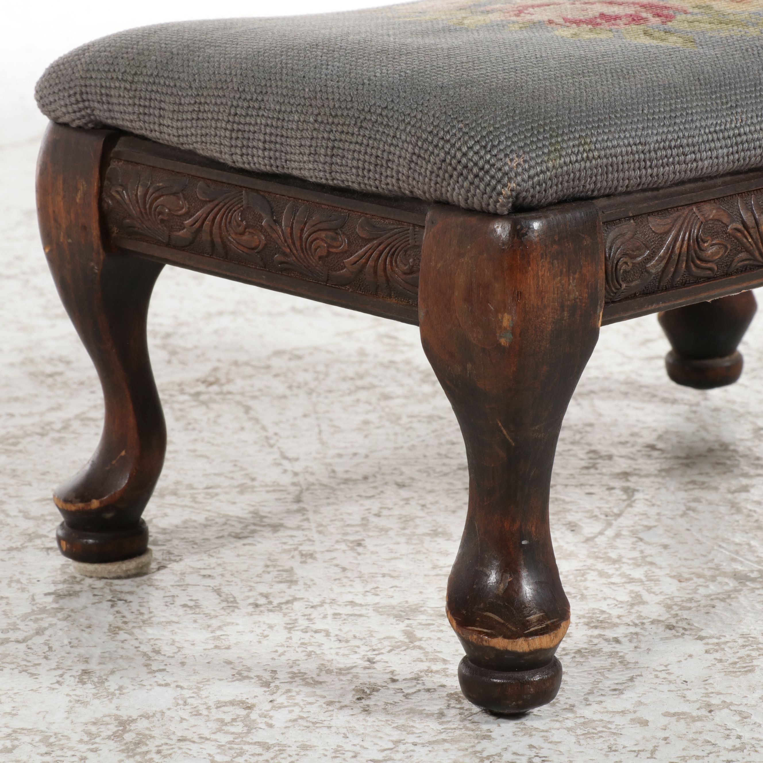 Victorian Style Balloon-Back Chair and Needlepoint Footstool