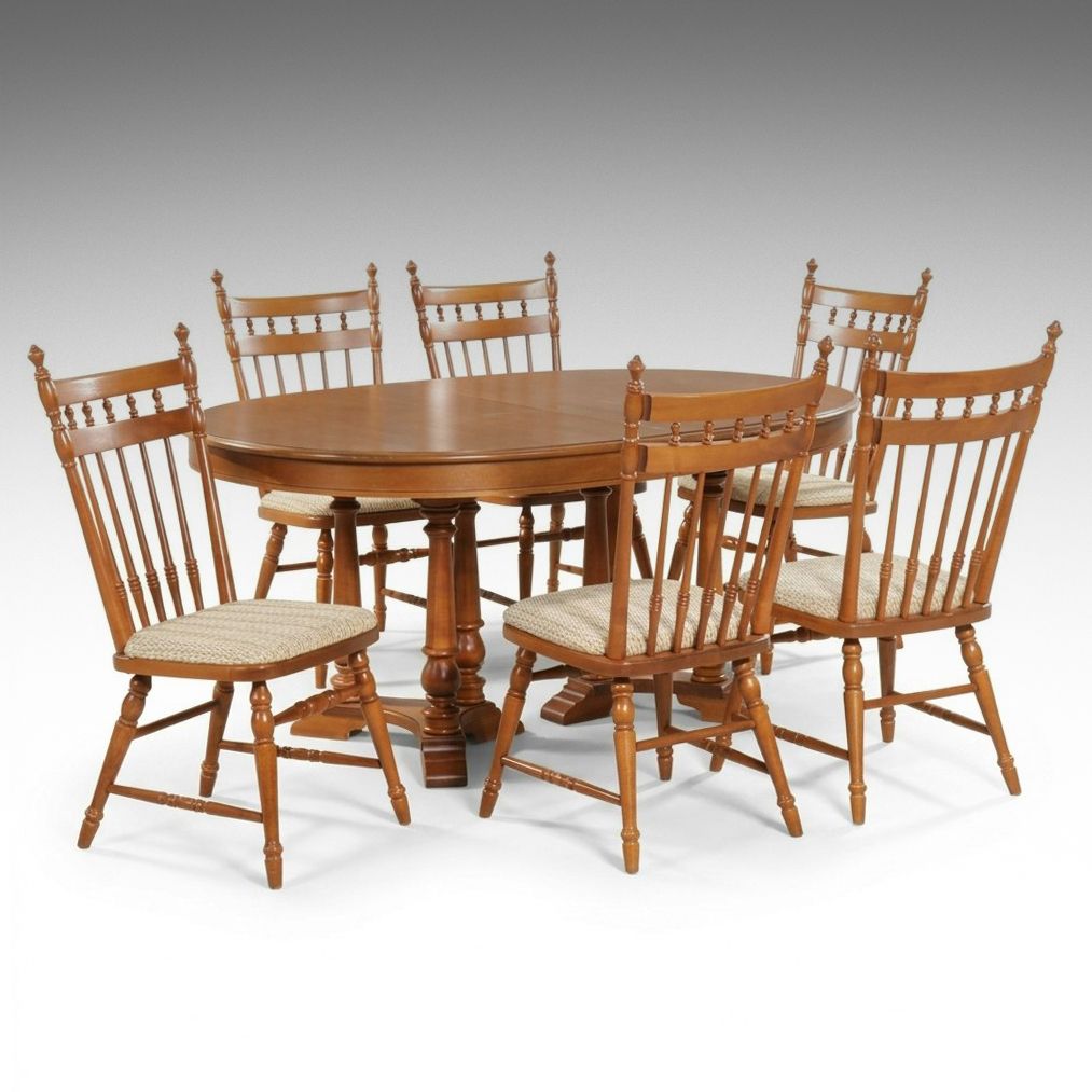 Tell City Maple Dining Table with Six Spindle-Back Chairs