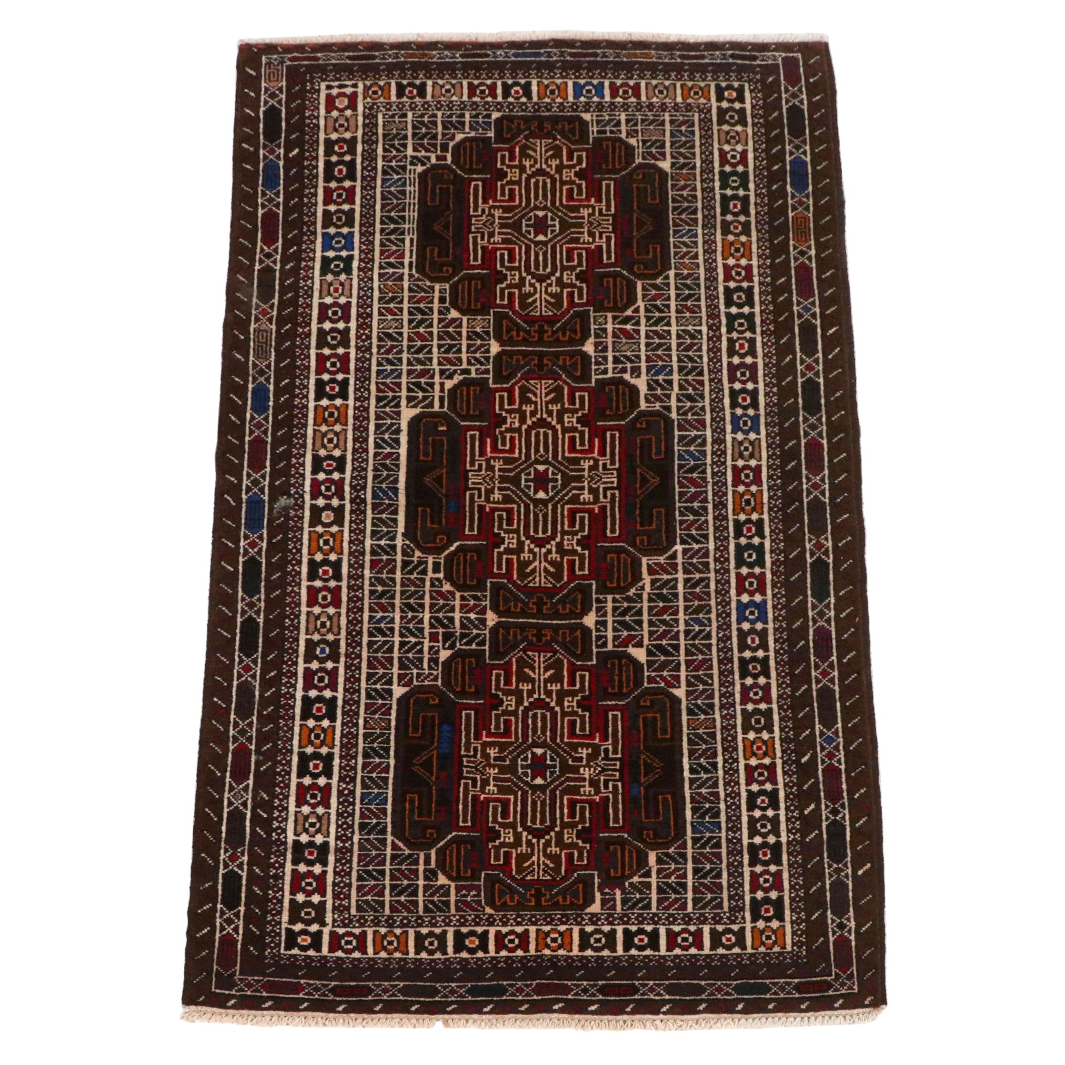 2'9 x 5'1 Hand-Knotted Afghan Baluch Accent Rug