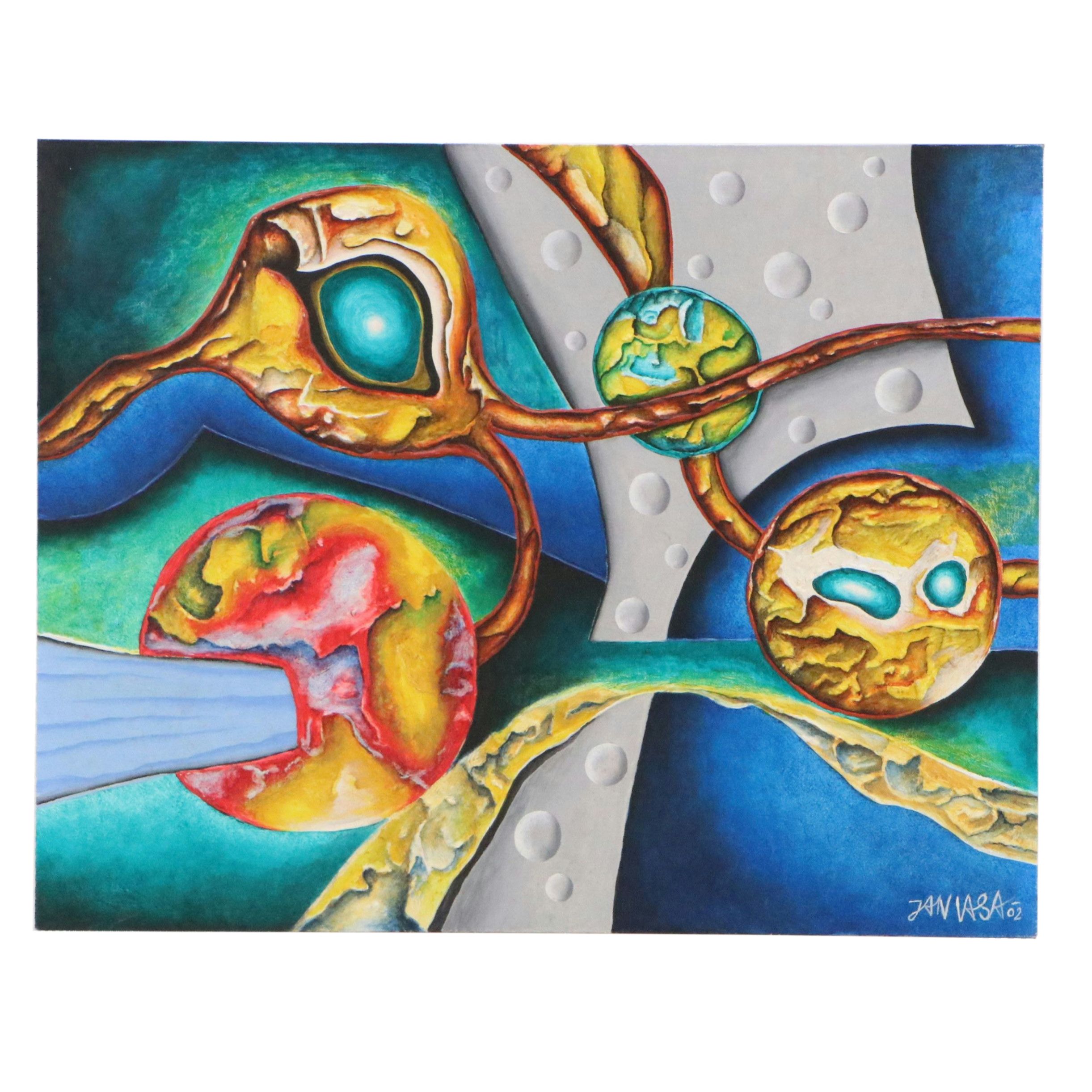 Jan Vasa Oil Painting of Textural Abstraction, 2002