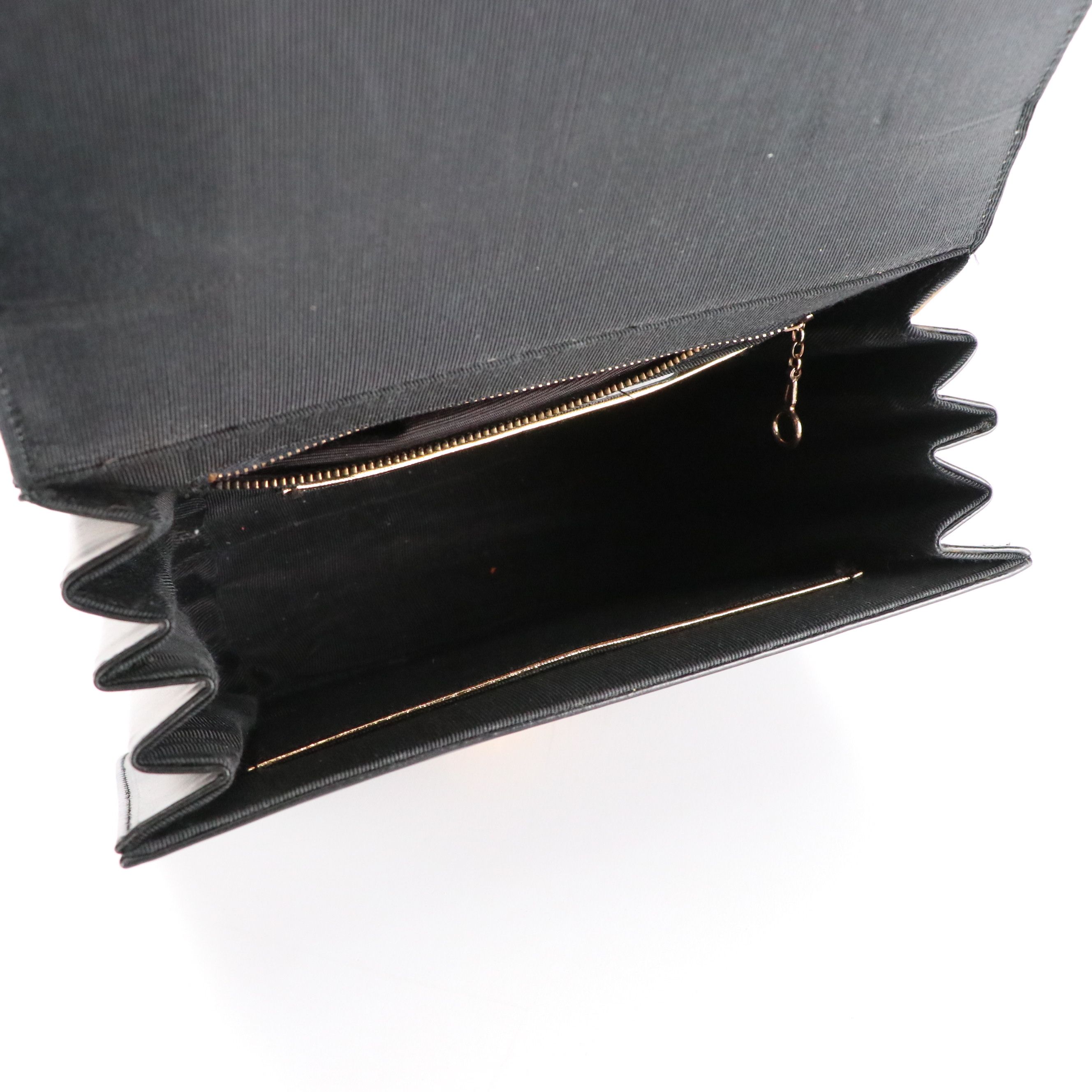 Palizzio Front Flap Accordion Top Handle Handbag in Black and Brown Leather