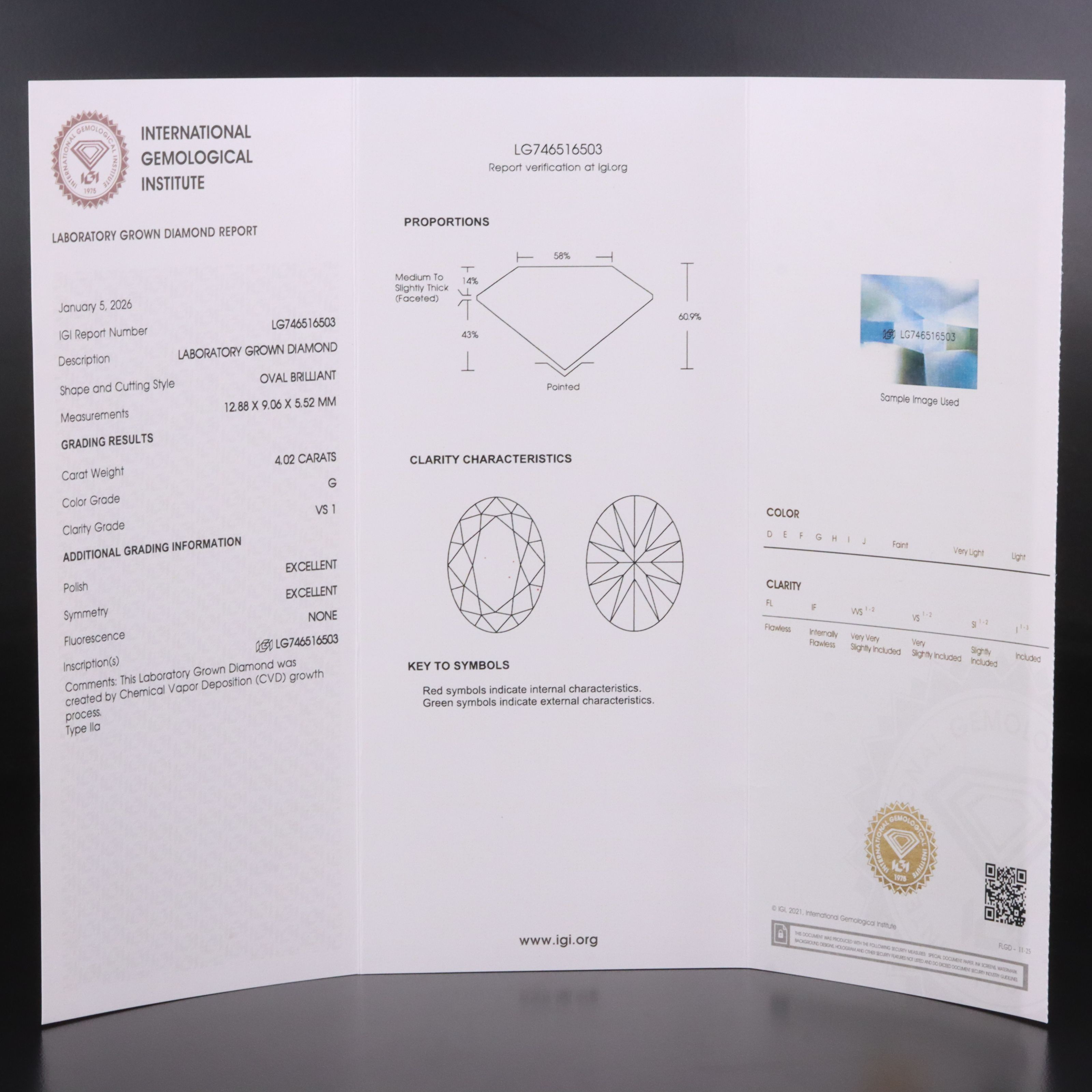 14K 4.02 CT Lab Grown Diamond Ring with IGI Report