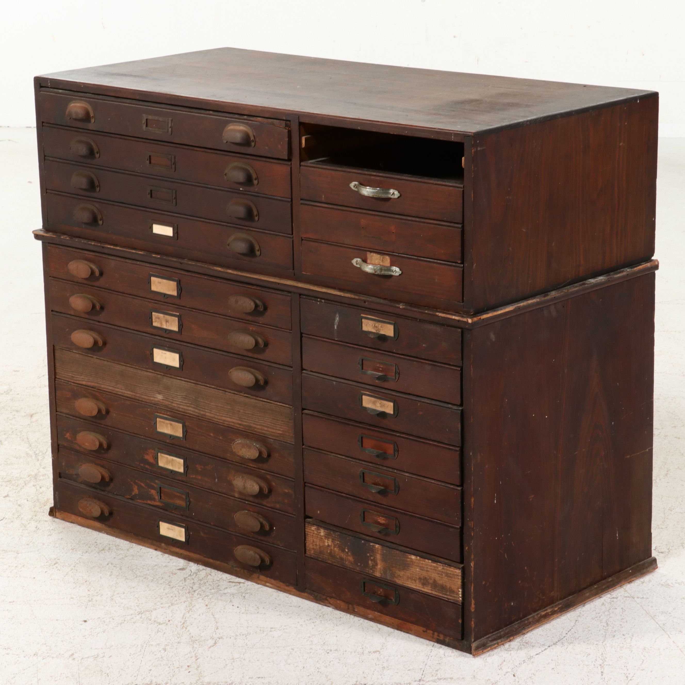 Industrial Multi-Drawer Wooden Workshop Cabinet, Early 20th Century
