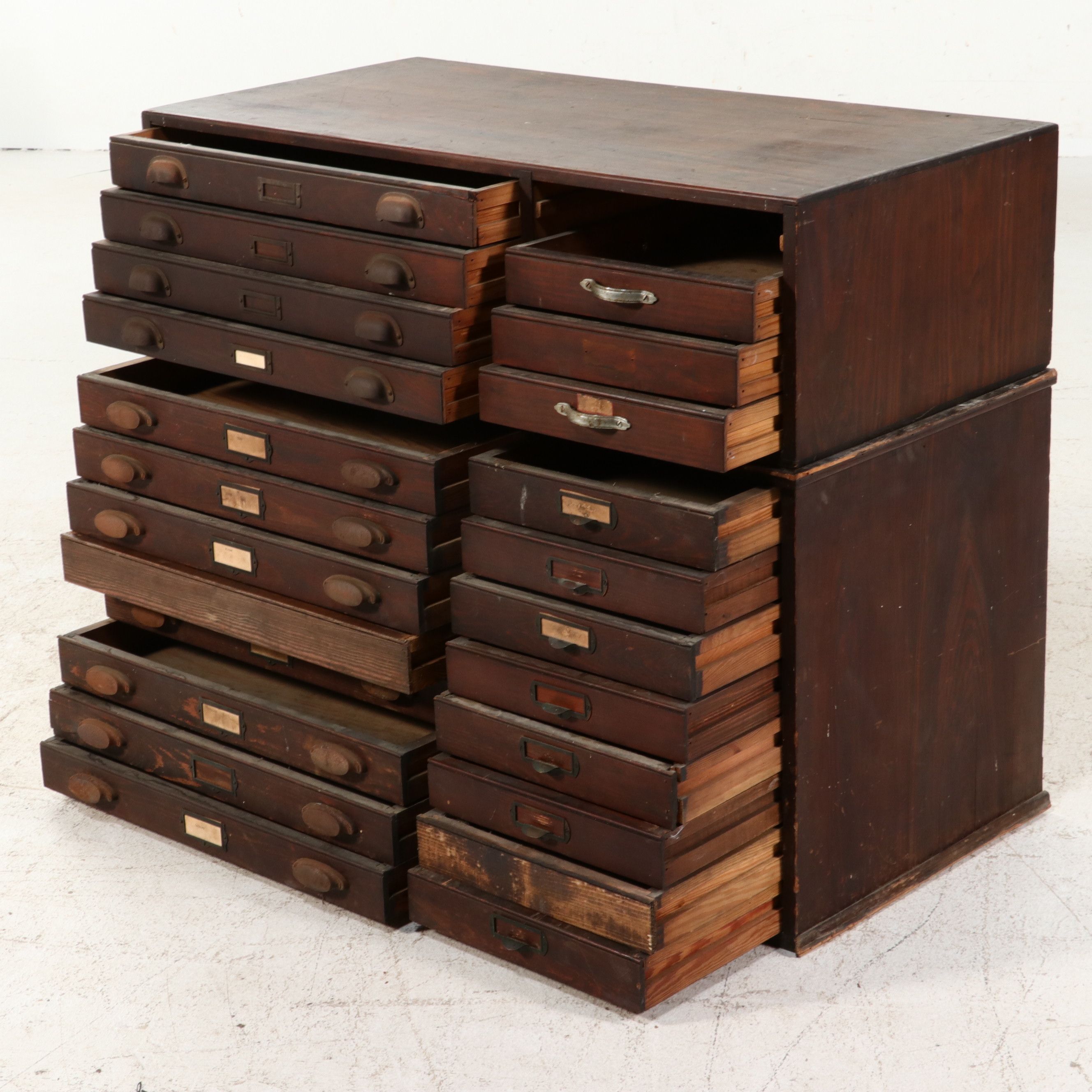 Industrial Multi-Drawer Wooden Workshop Cabinet, Early 20th Century