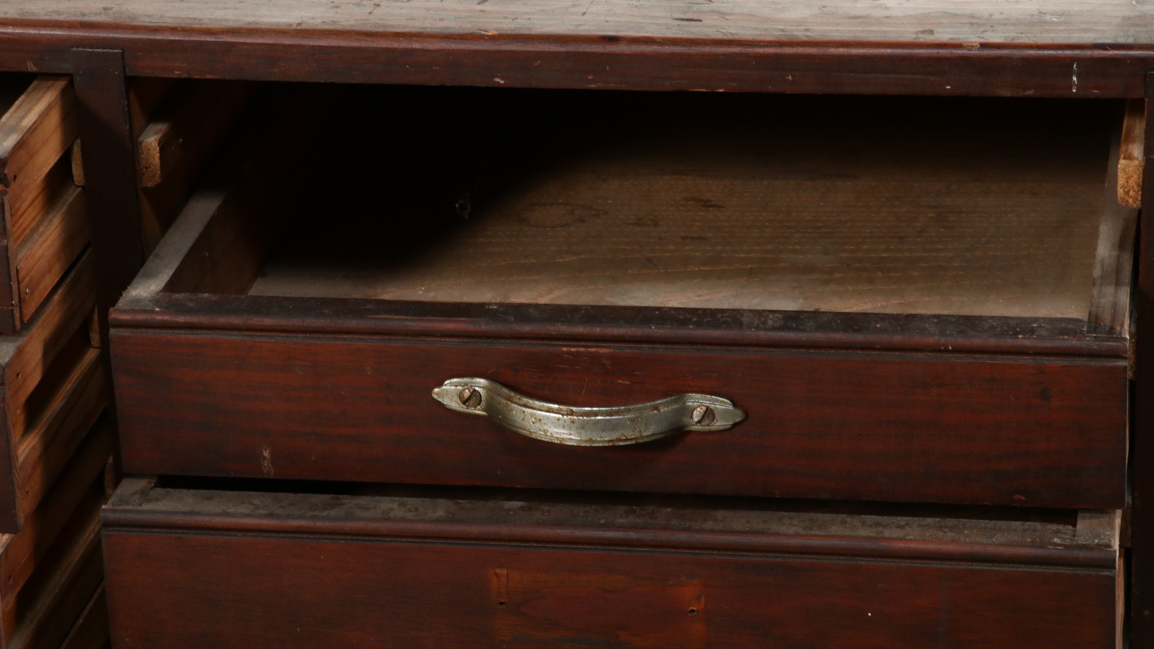 Industrial Multi-Drawer Wooden Workshop Cabinet, Early 20th Century