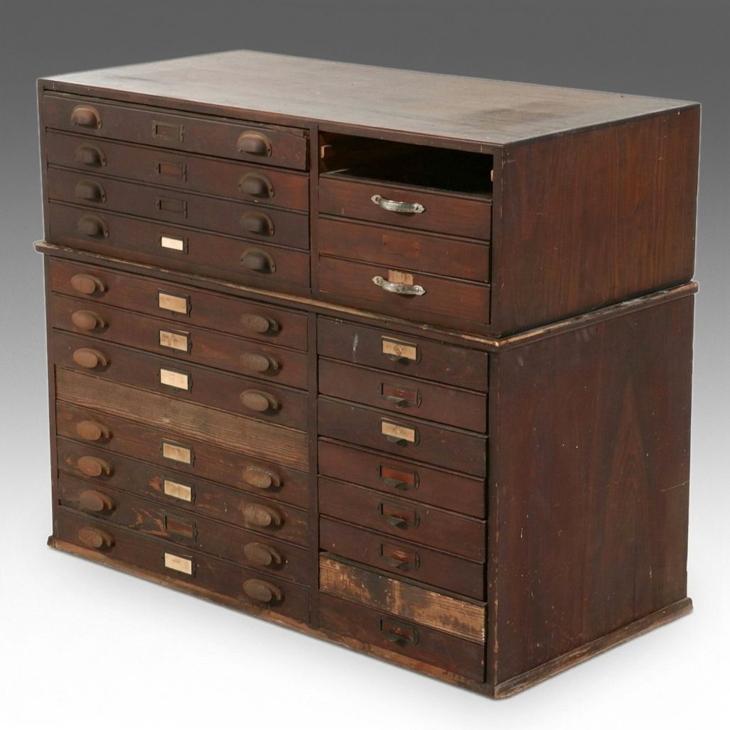Industrial Multi-Drawer Wooden Workshop Cabinet, Early 20th Century