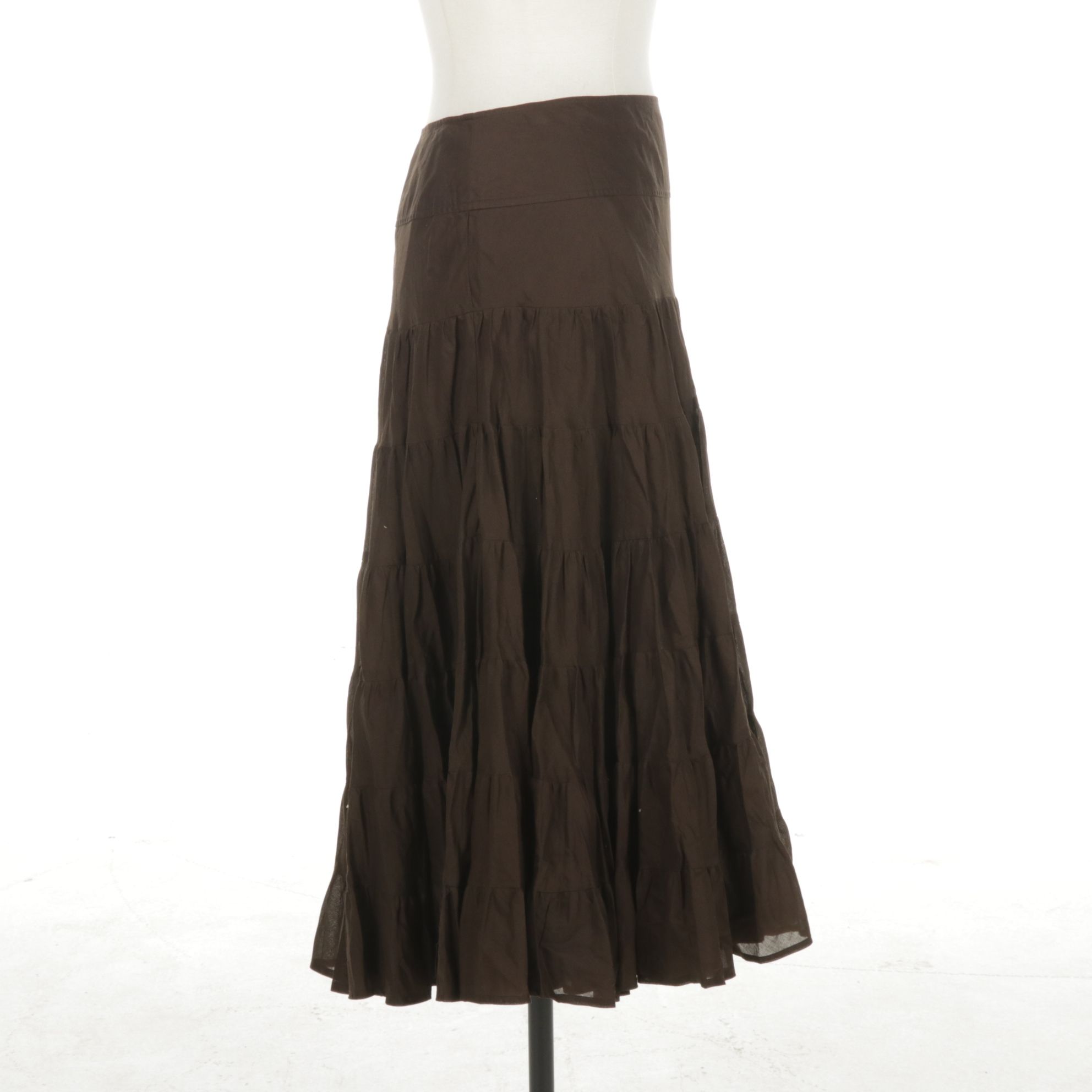 INC International Concepts Tiered Ruffle Espresso Brown Midi Skirt, Size 10