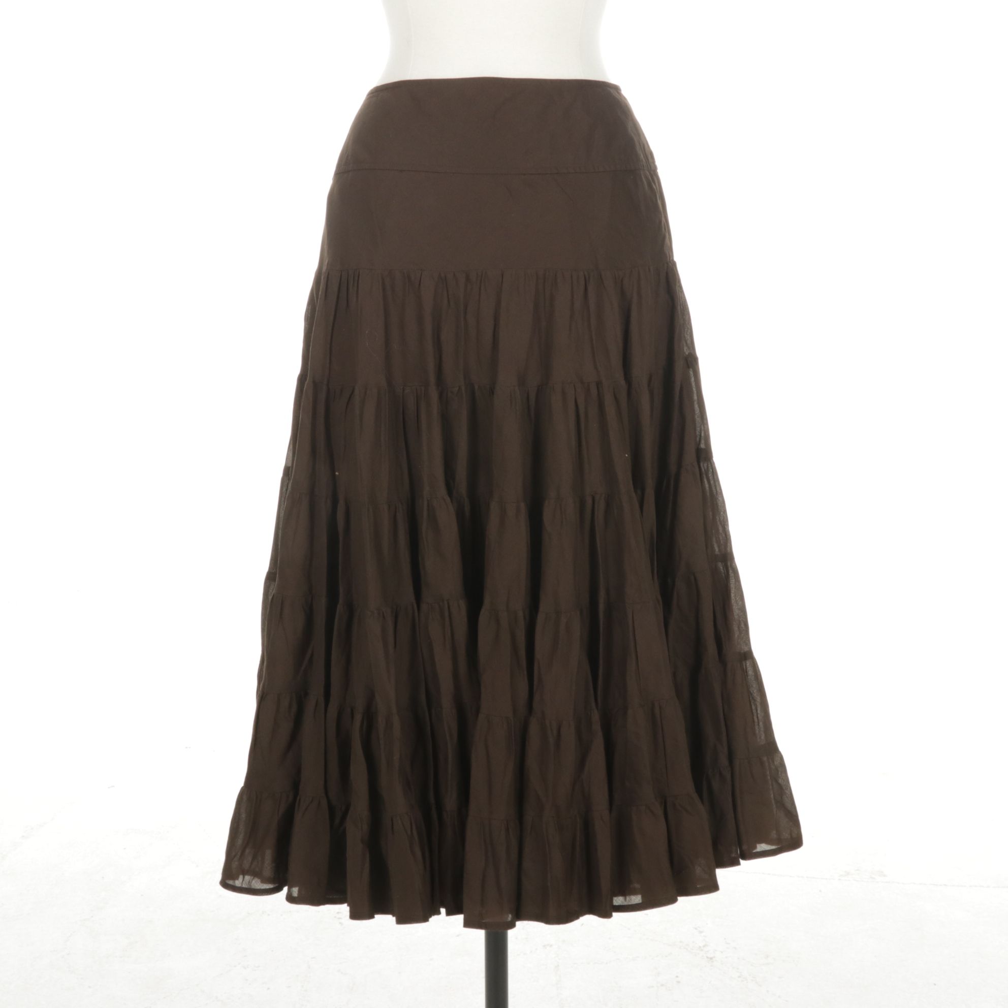 INC International Concepts Tiered Ruffle Espresso Brown Midi Skirt, Size 10