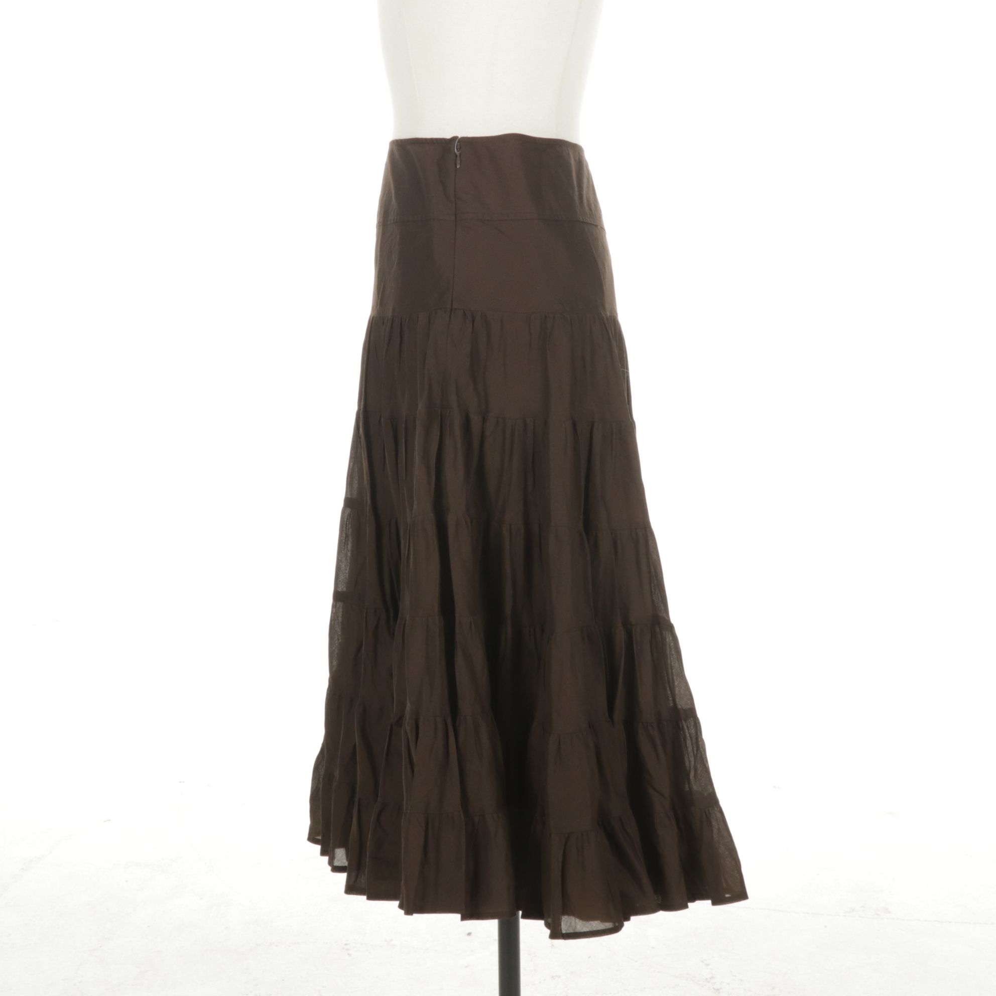 INC International Concepts Tiered Ruffle Espresso Brown Midi Skirt, Size 10