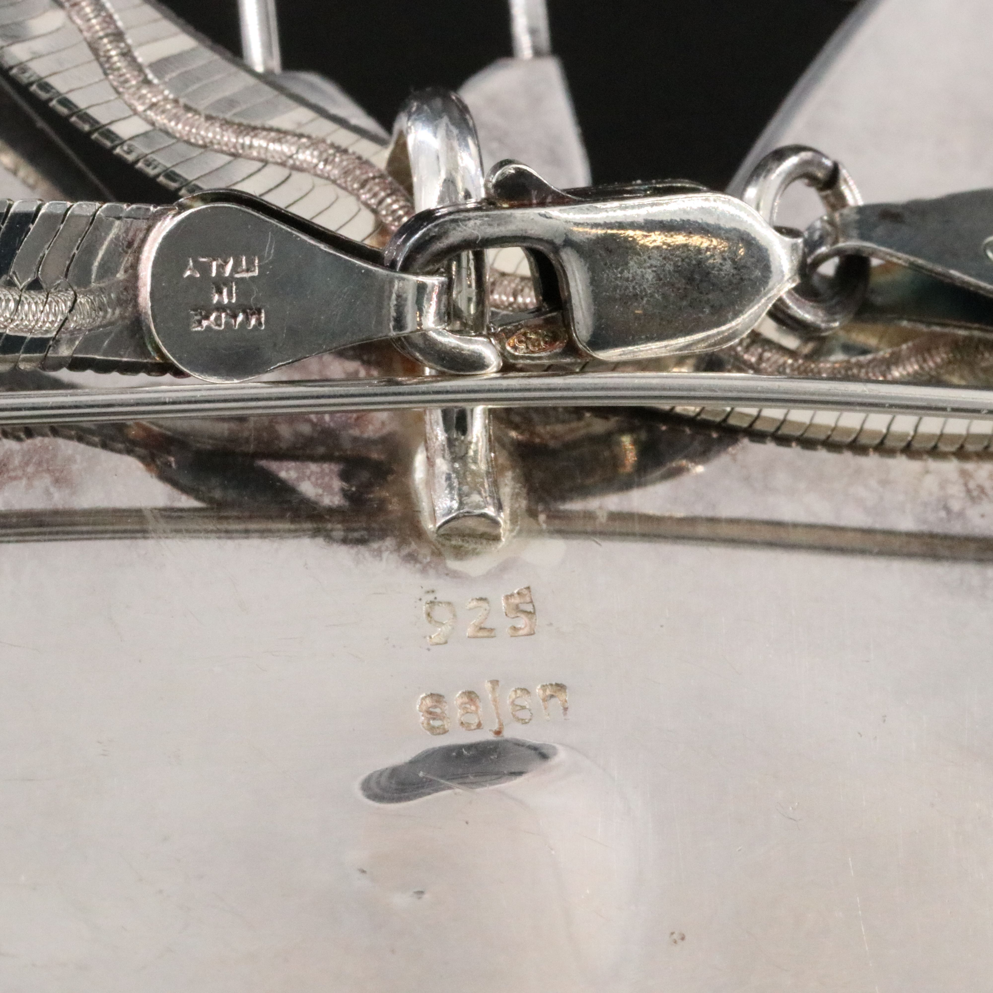 Sterling Inlaid Butterfly Converter Brooch on a Herringbone Chain