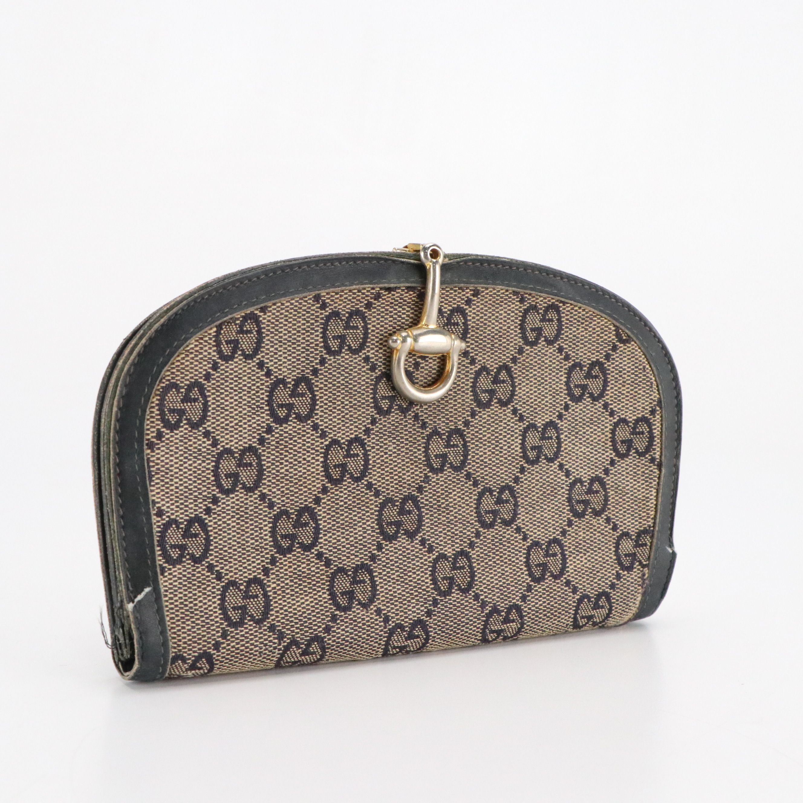 Gucci Half-Horsebit Dome Clutch Wallet in Navy GG Jacquard Canvas, circa 1960