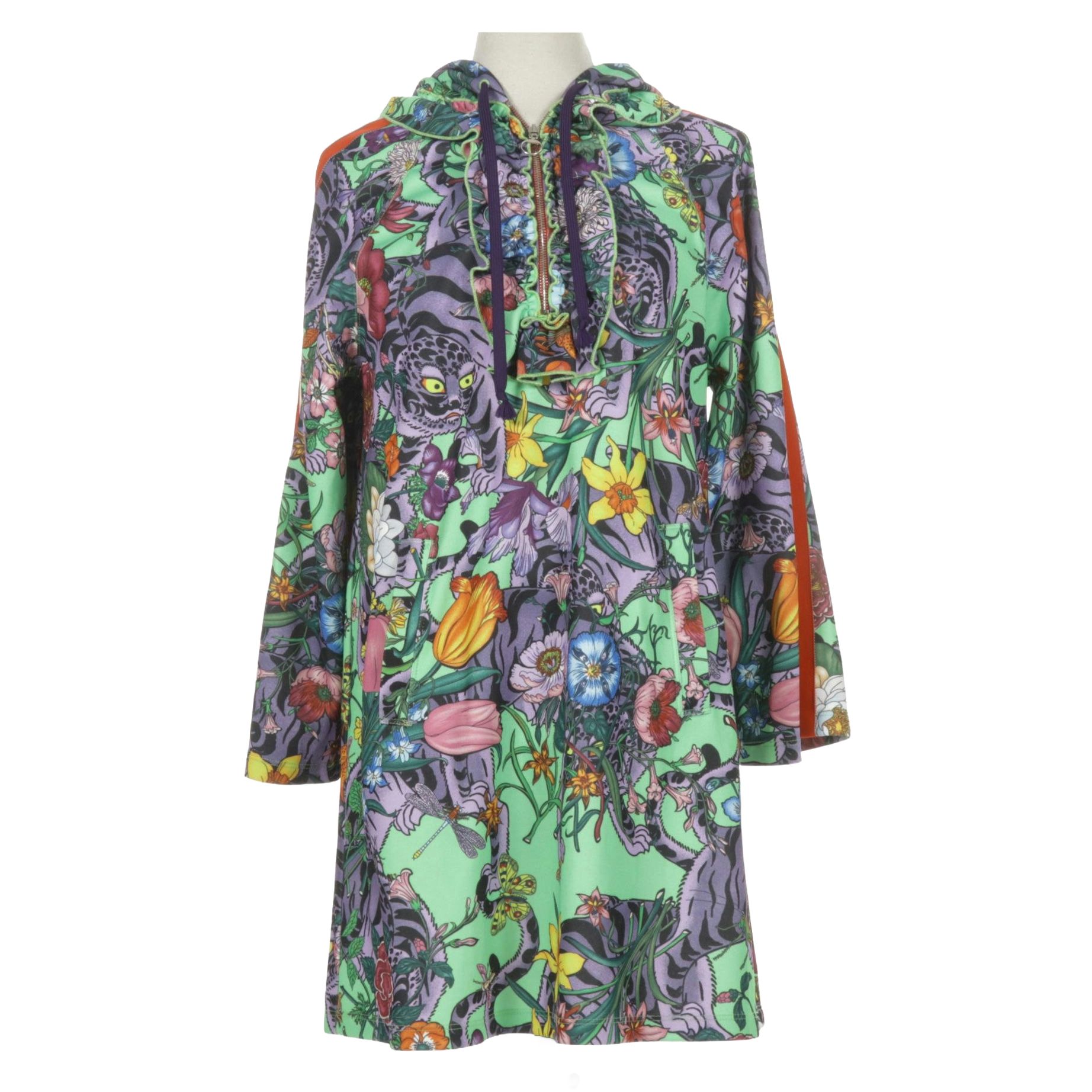 Gucci Floral Tiger Print Hooded Jersey Dress