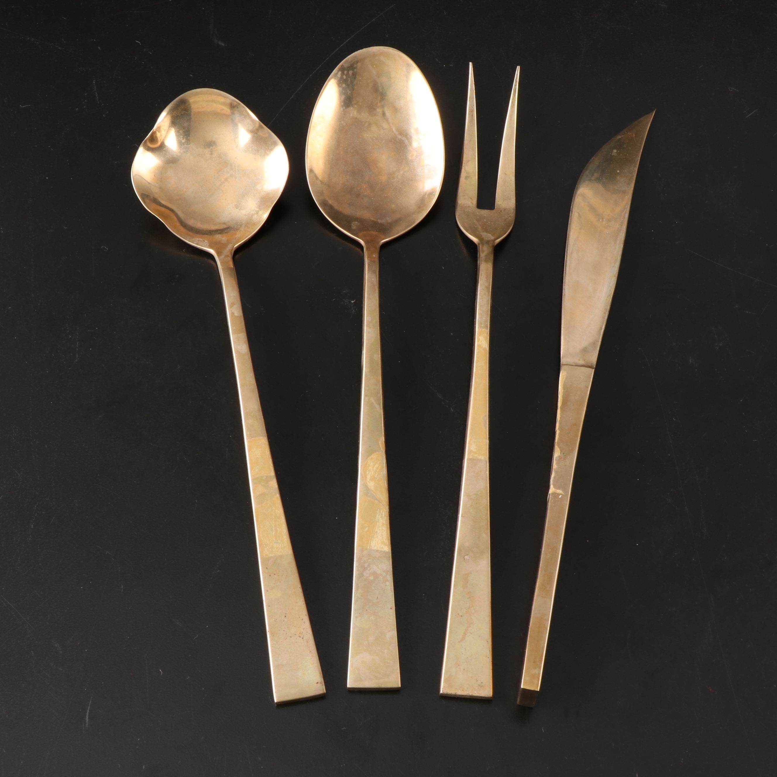 Thai Bronzeware Flatware in Teak Chest, Late 20th Century