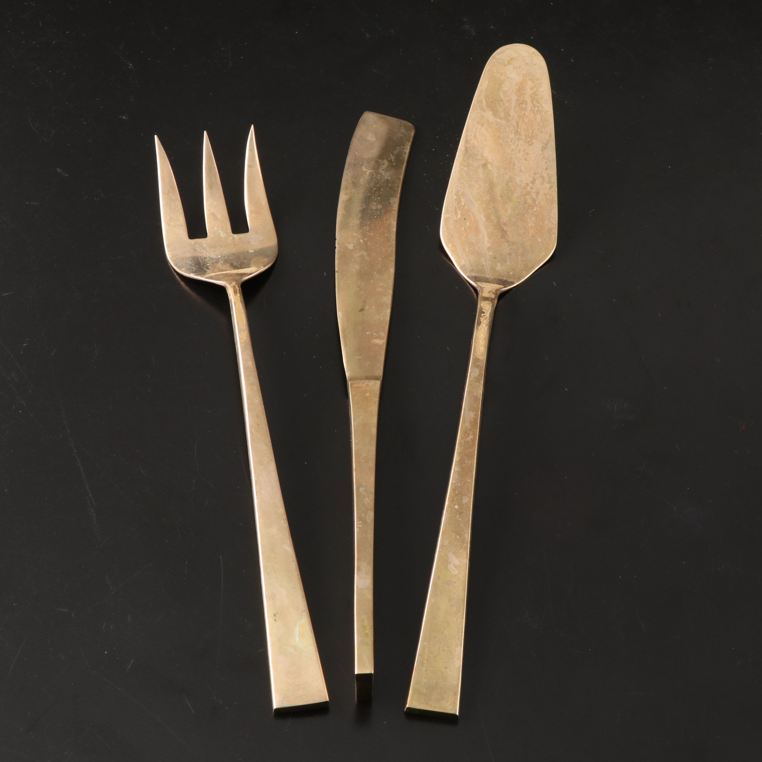 Thai Bronzeware Flatware in Teak Chest, Late 20th Century