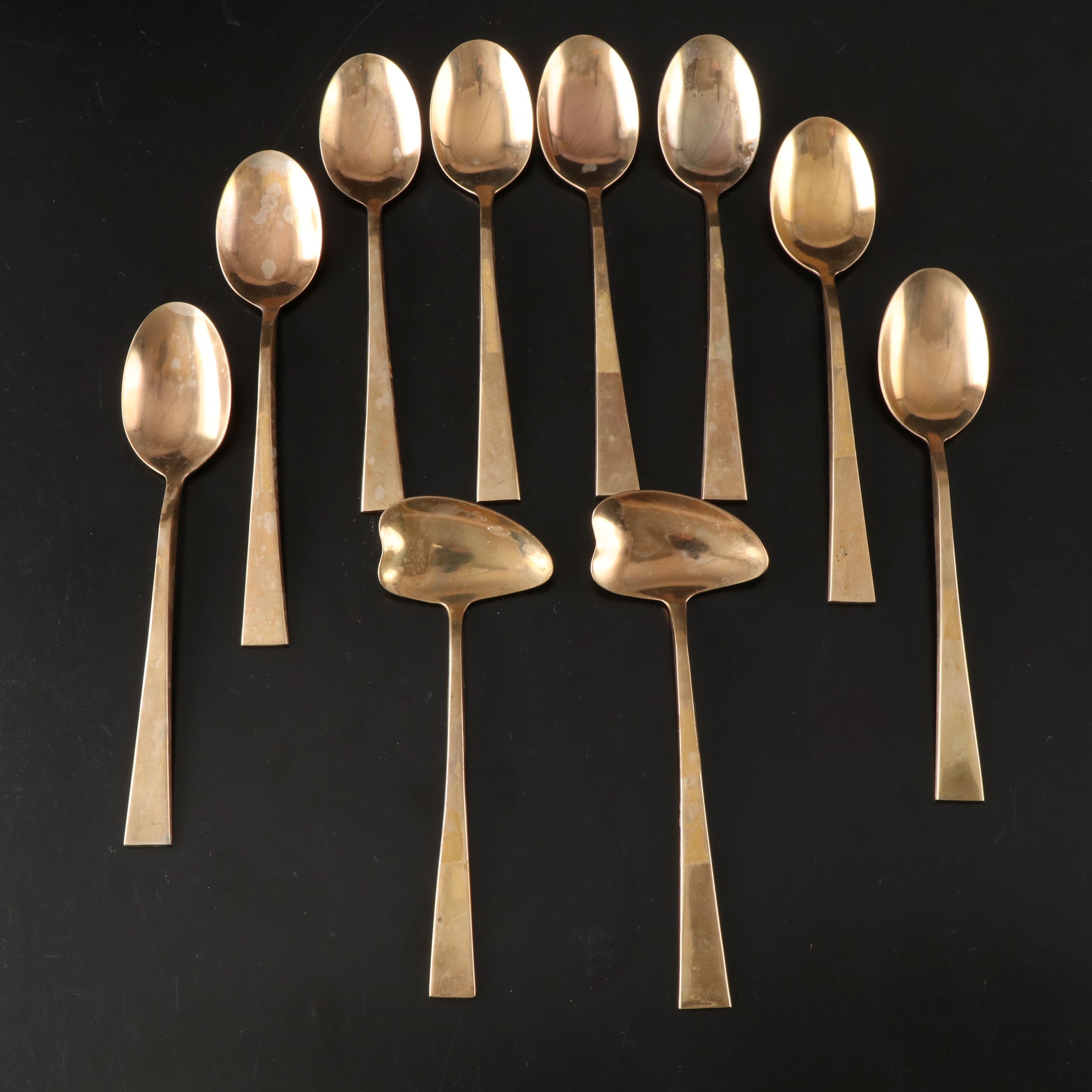 Thai Bronzeware Flatware in Teak Chest, Late 20th Century
