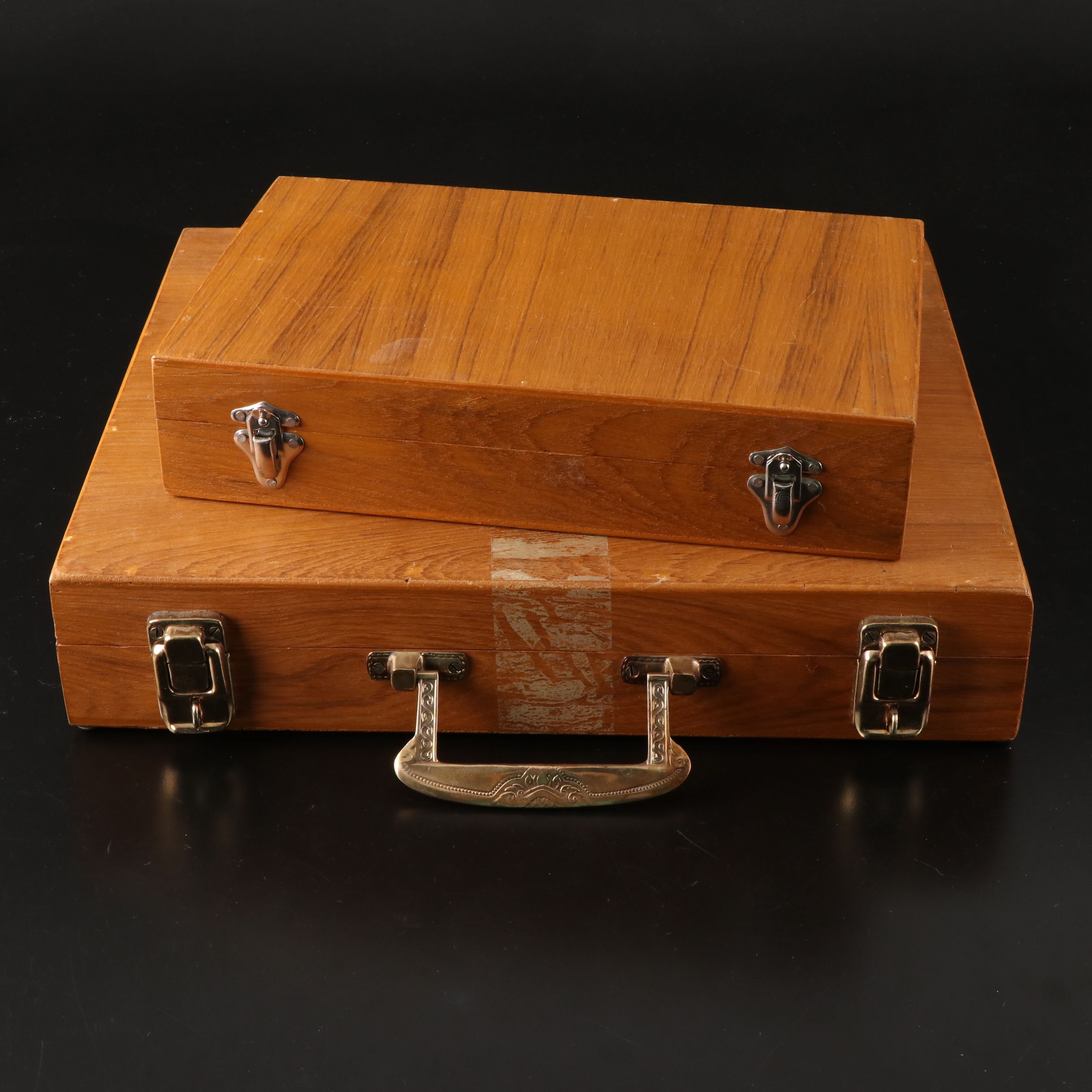 Thai Bronzeware Flatware in Teak Chest, Late 20th Century