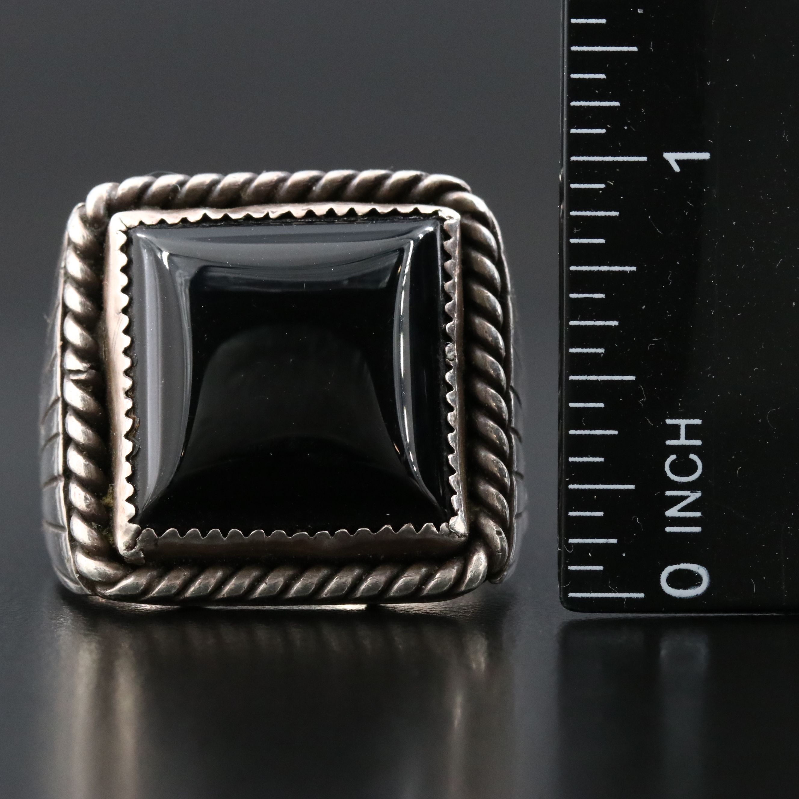 Sterling Artist Signed Black Onyx Ring