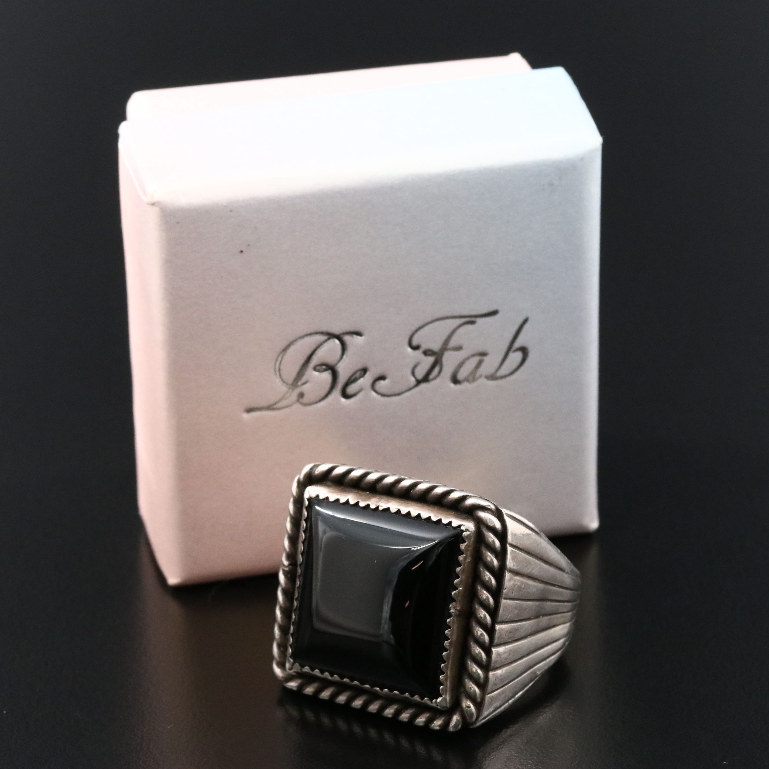 Sterling Artist Signed Black Onyx Ring