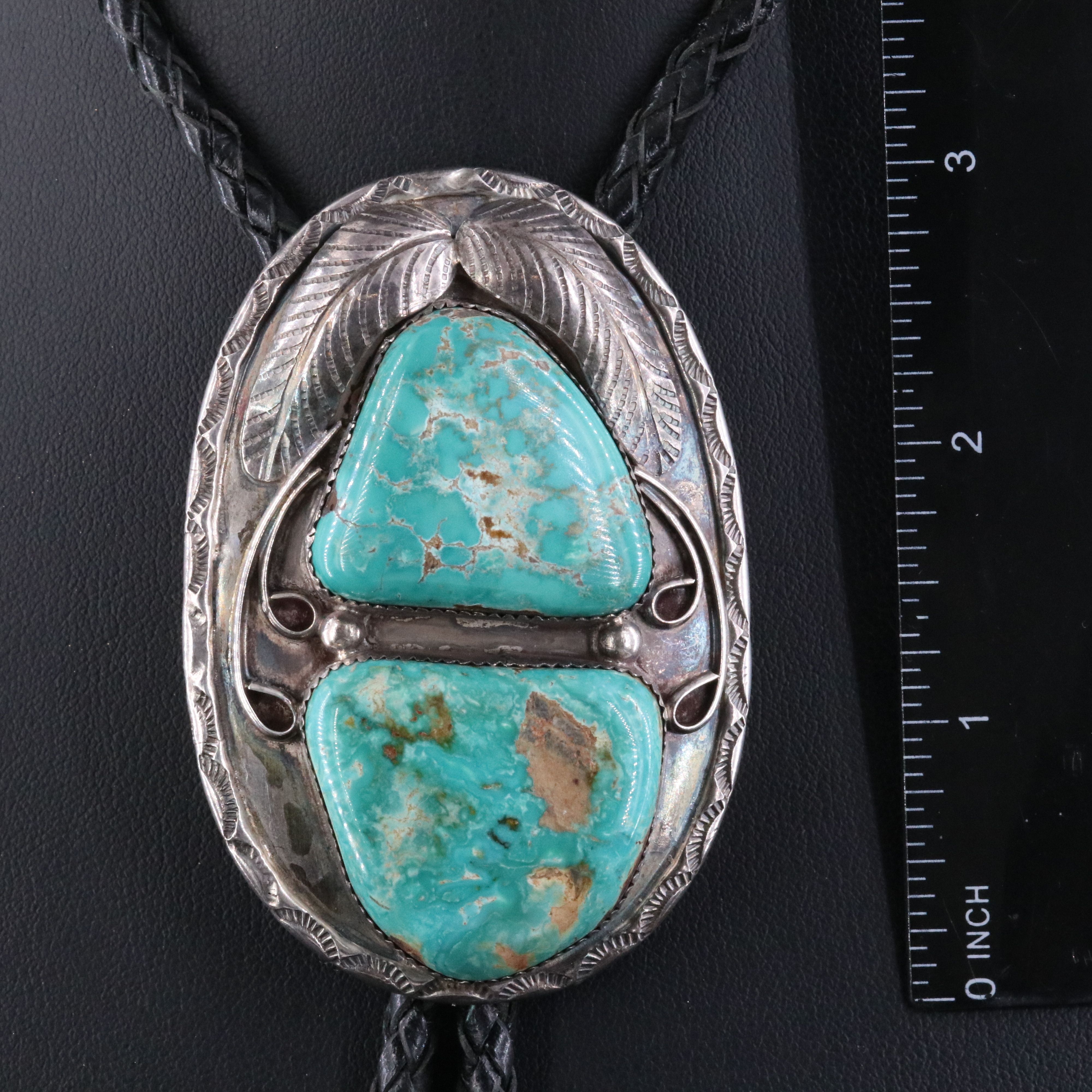 Southwestern Signed Sterling Turquoise Bolo Tie