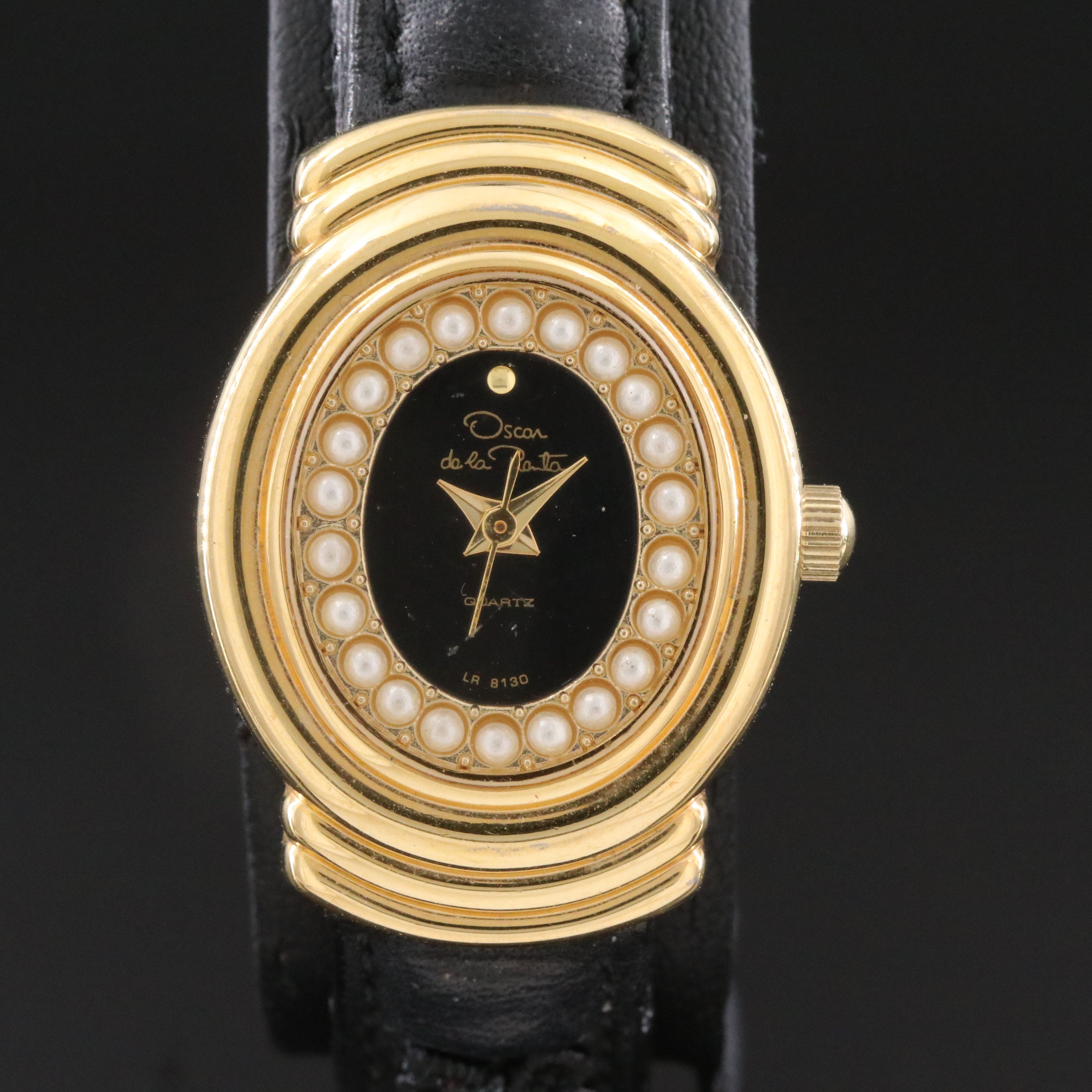 Oscar de la Renta Simulated Pearl and Gold Tone Quartz Watch