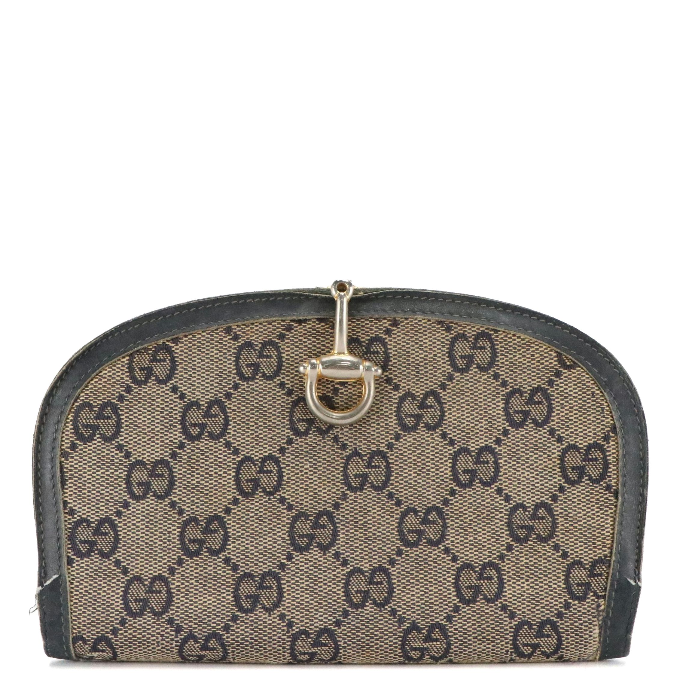 Gucci Half-Horsebit Dome Clutch Wallet in Navy GG Jacquard Canvas, circa 1960