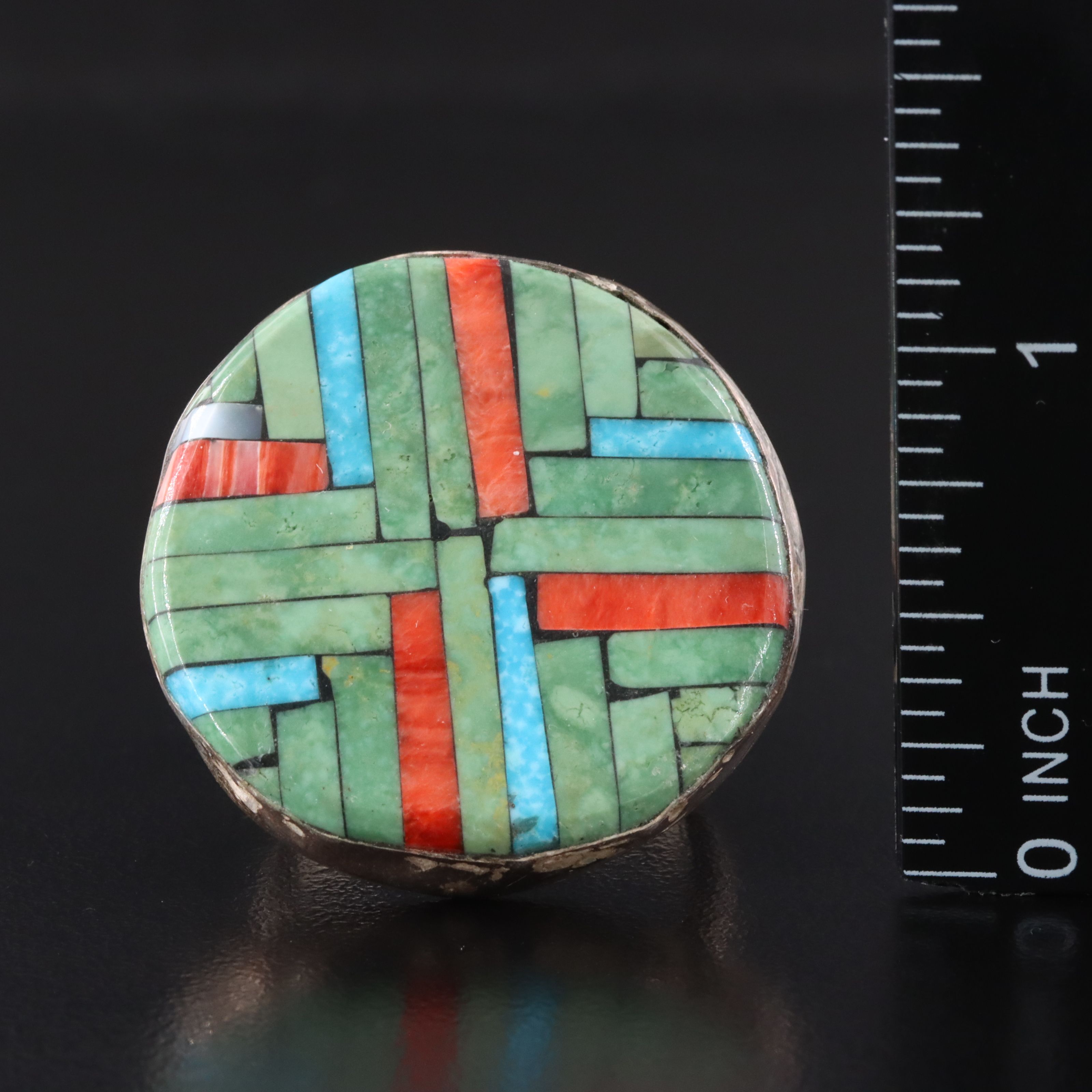 Joe and Angie Reano Kewa Sterling Turquoise and Coral Inlay Ring