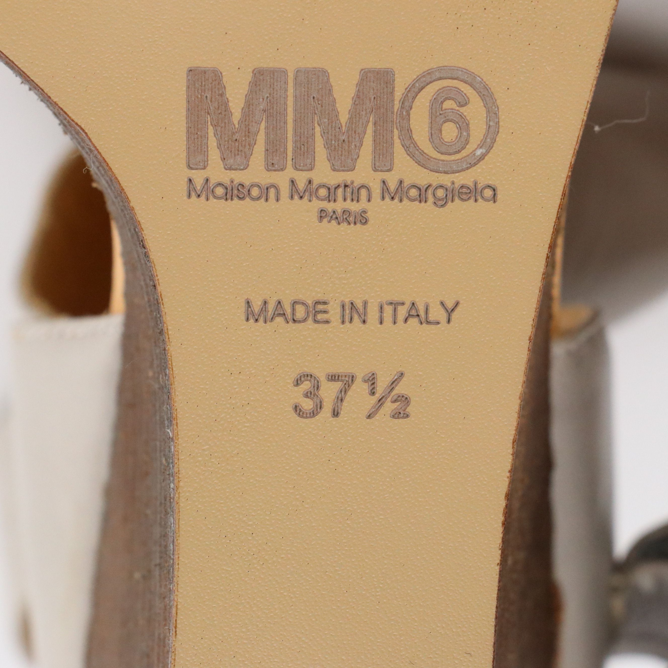 MM6 Maison Martin Margiela Ankle Wrap Wedges in Light Grey Leather, With Box