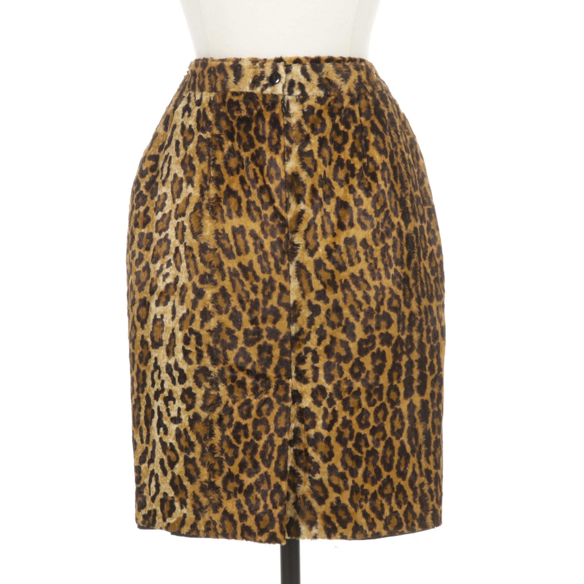 Stephanie Queller Leopard Print Faux Fur Pencil Skirt