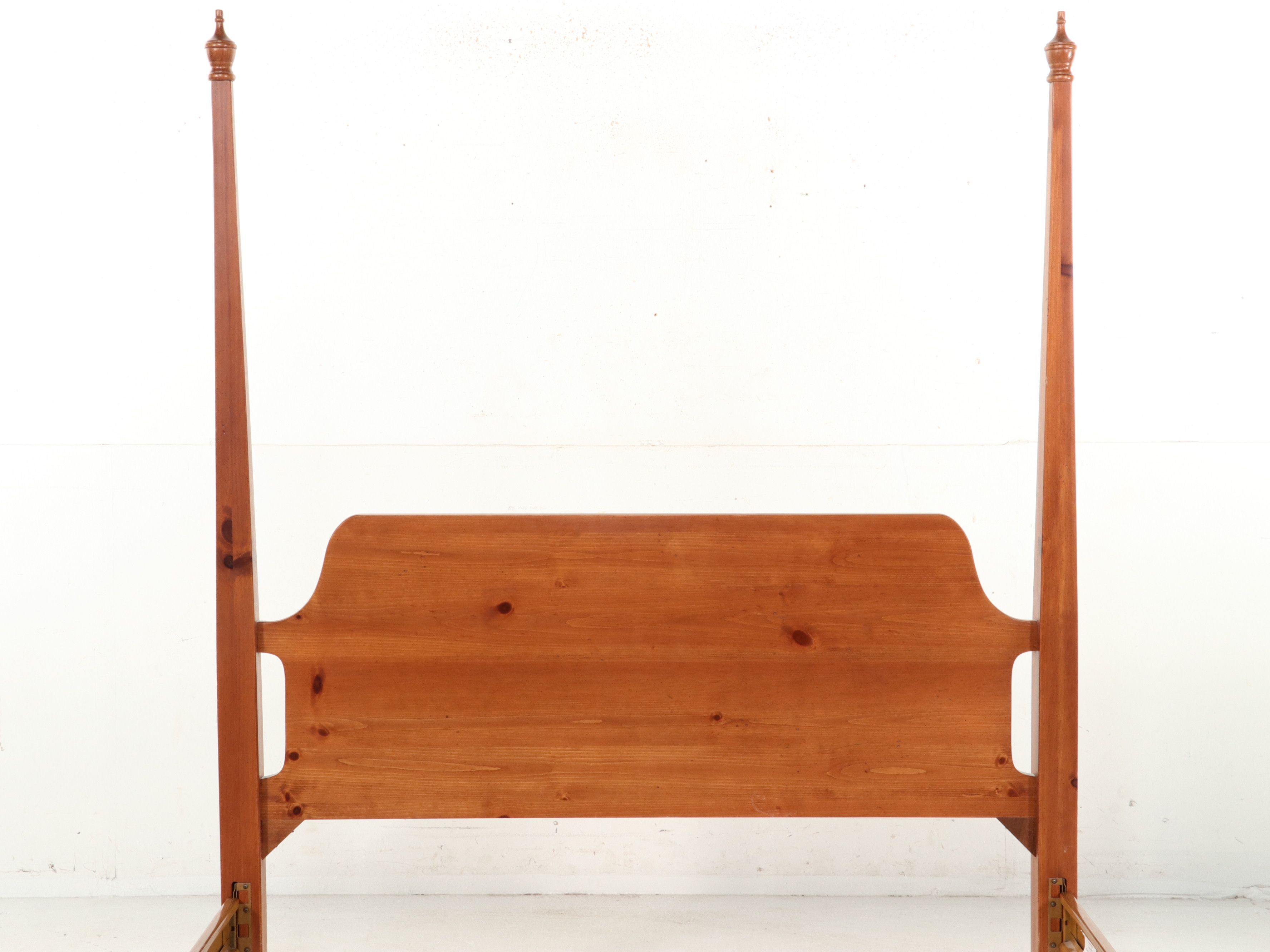 Broyhill Early American Style Pine Four-Poster Bed Frame and Nightstand