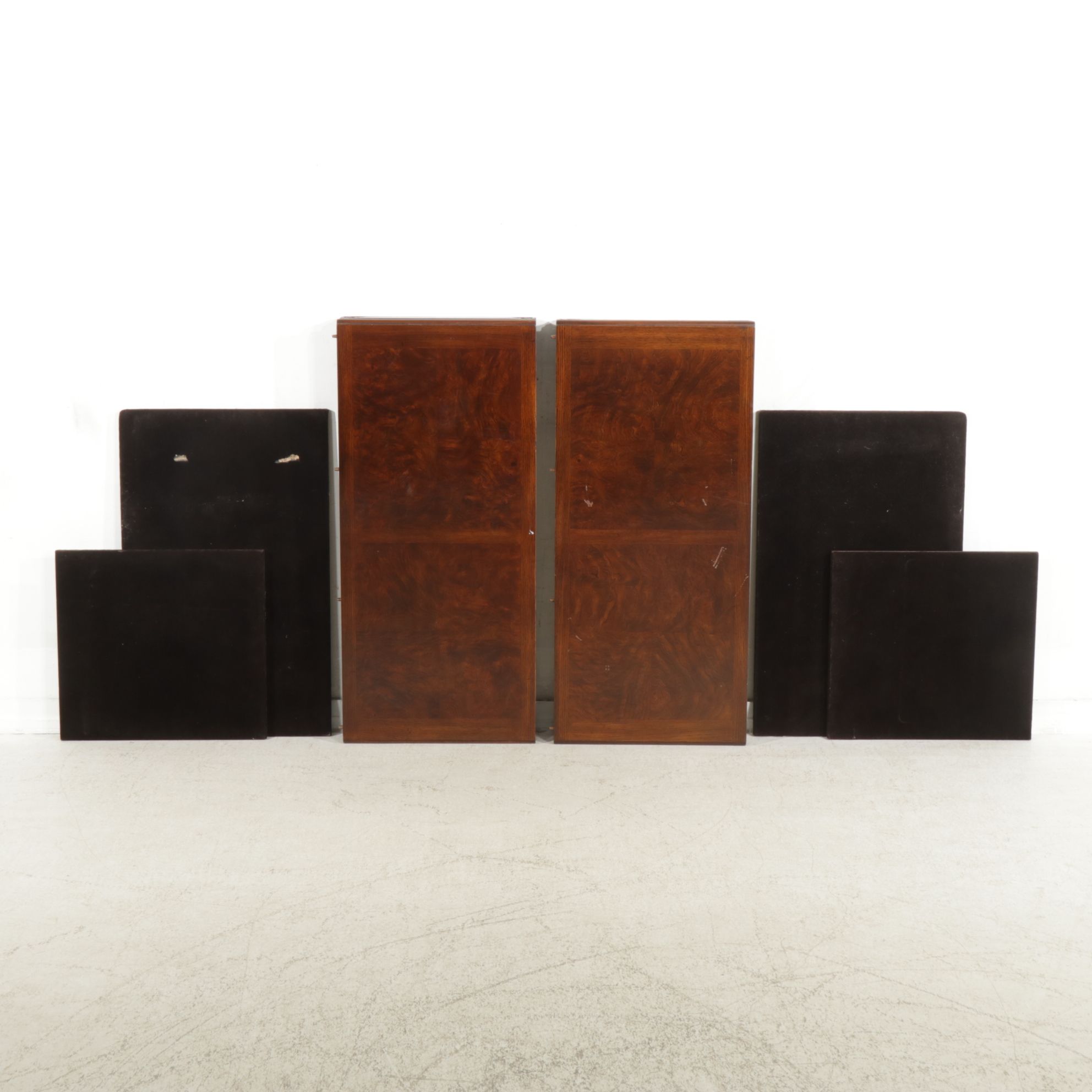 Chinoiserie Carved Oak and Burl Wood Dining Table and Six Chairs