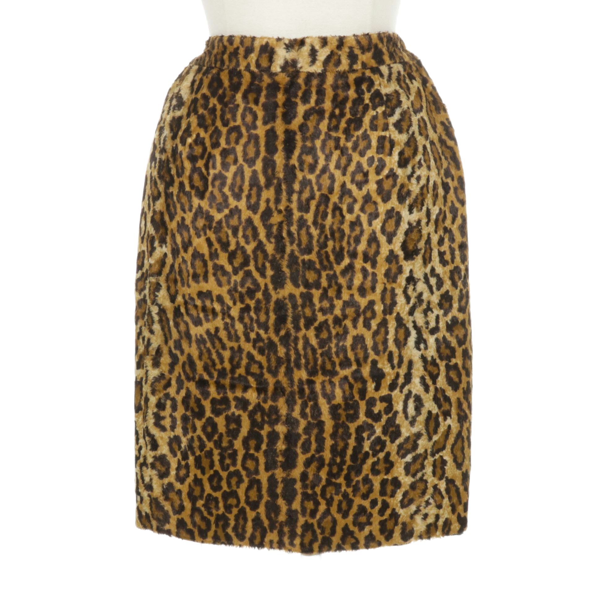 Stephanie Queller Leopard Print Faux Fur Pencil Skirt