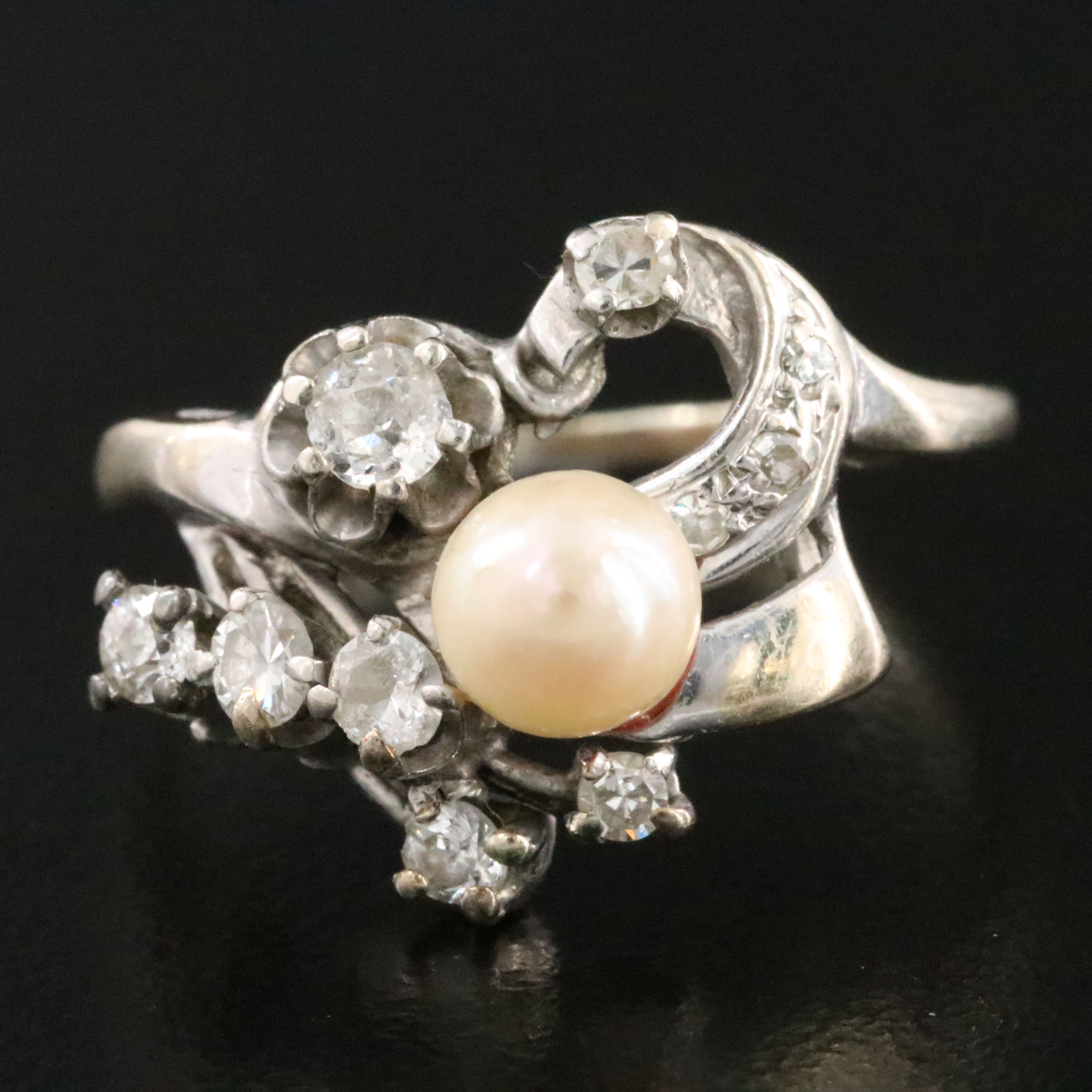 Vintage 14K Pearl and Diamond Ring