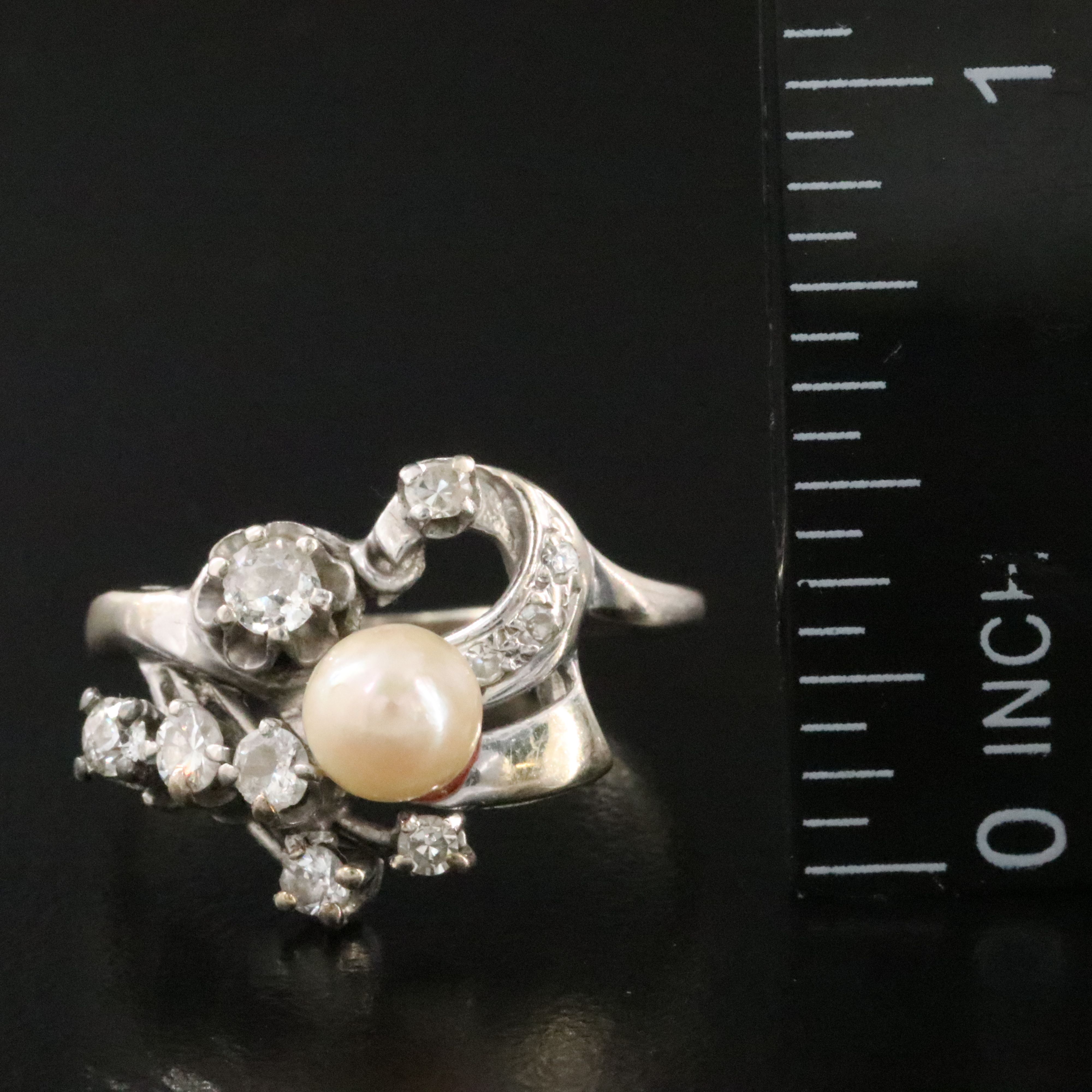 Vintage 14K Pearl and Diamond Ring