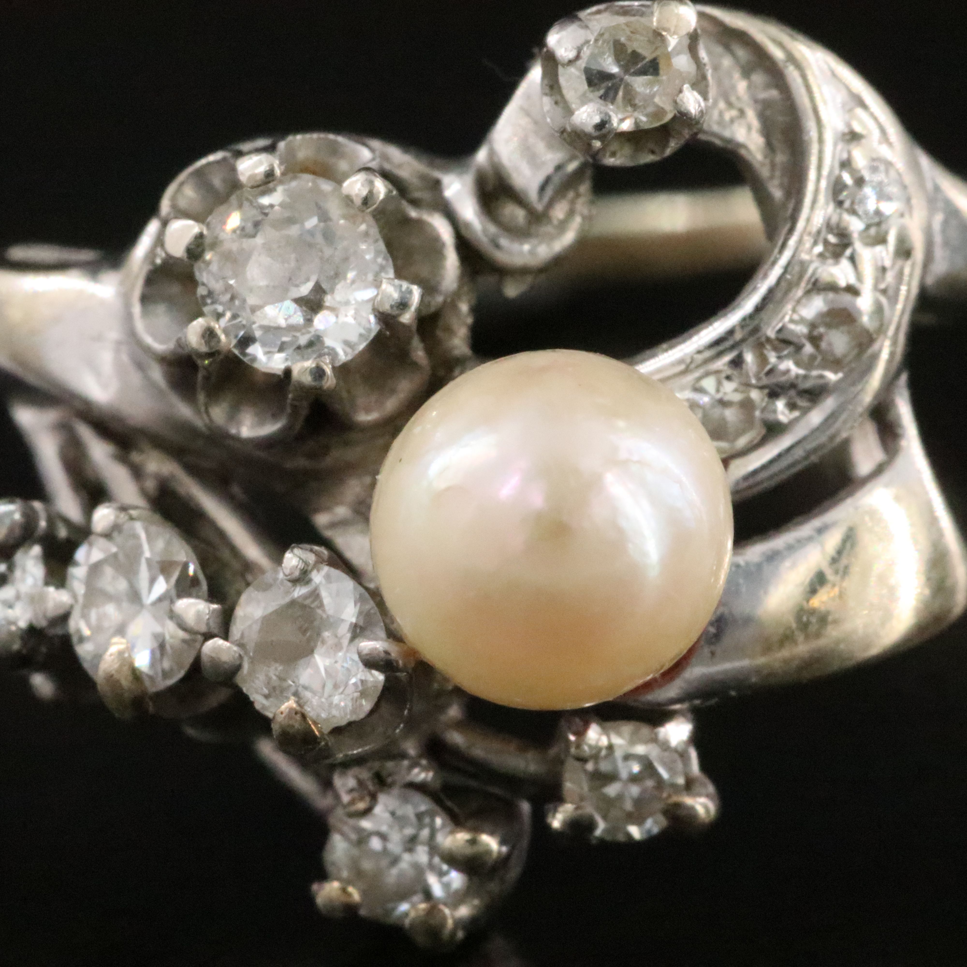 Vintage 14K Pearl and Diamond Ring