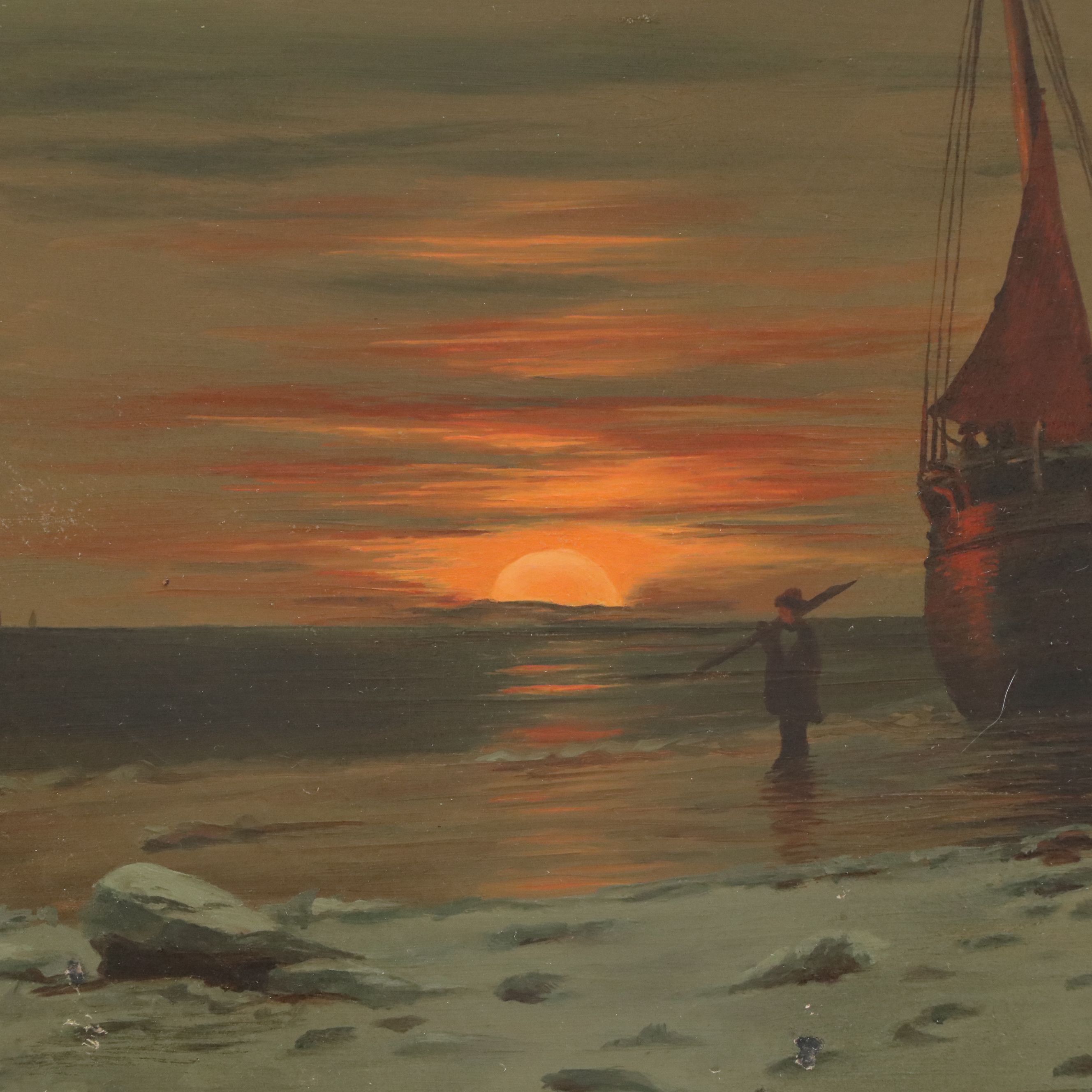 T. W. Wines Coastal Scene at Sunset Oil Painting, 1895