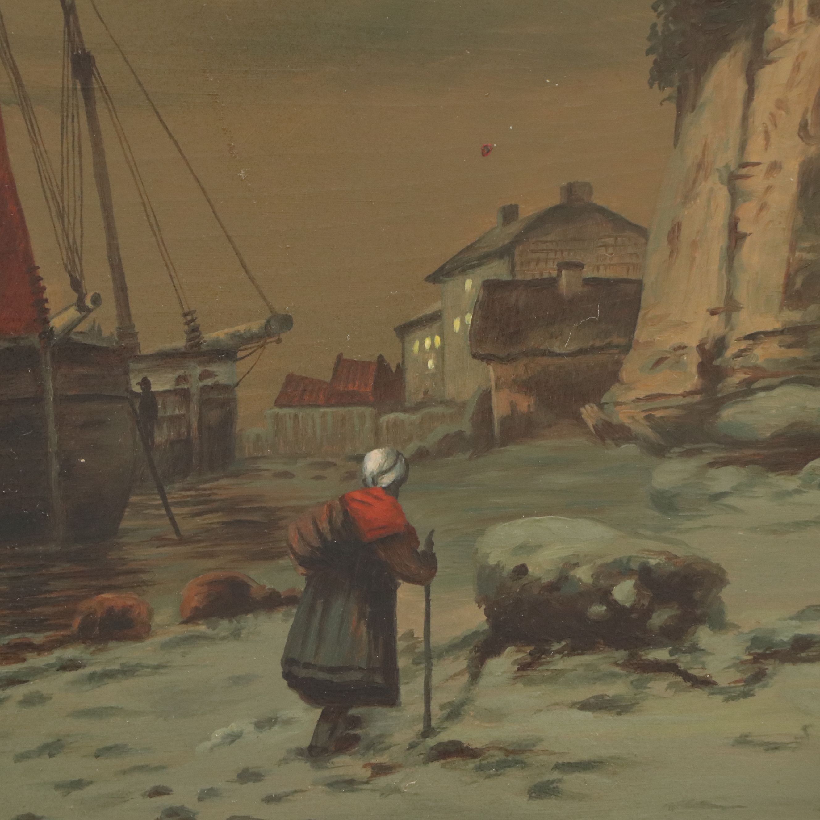 T. W. Wines Coastal Scene at Sunset Oil Painting, 1895