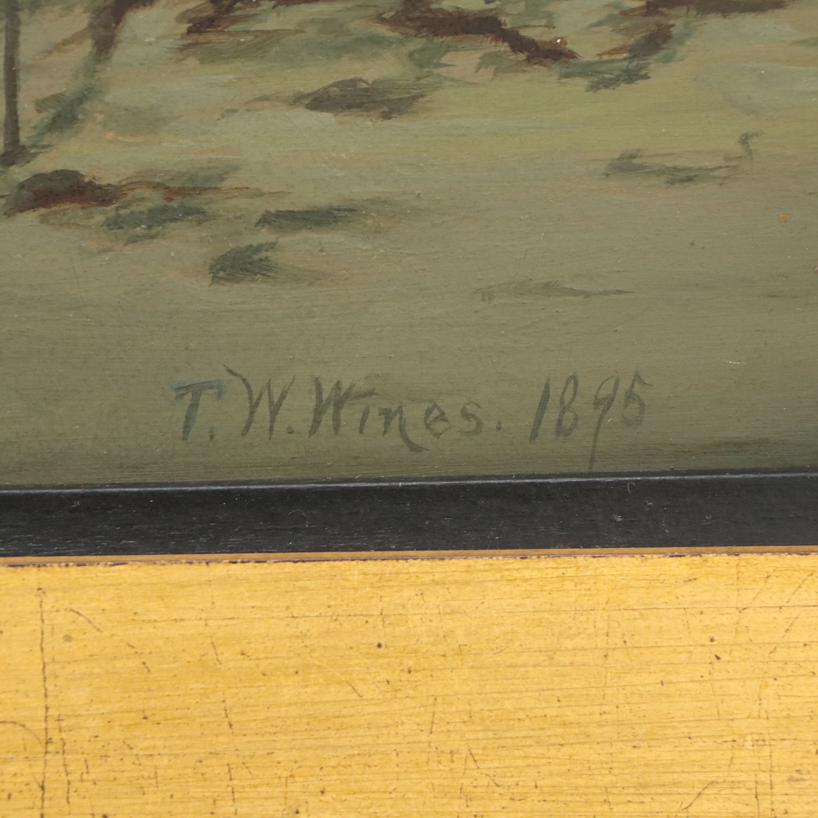 T. W. Wines Coastal Scene at Sunset Oil Painting, 1895